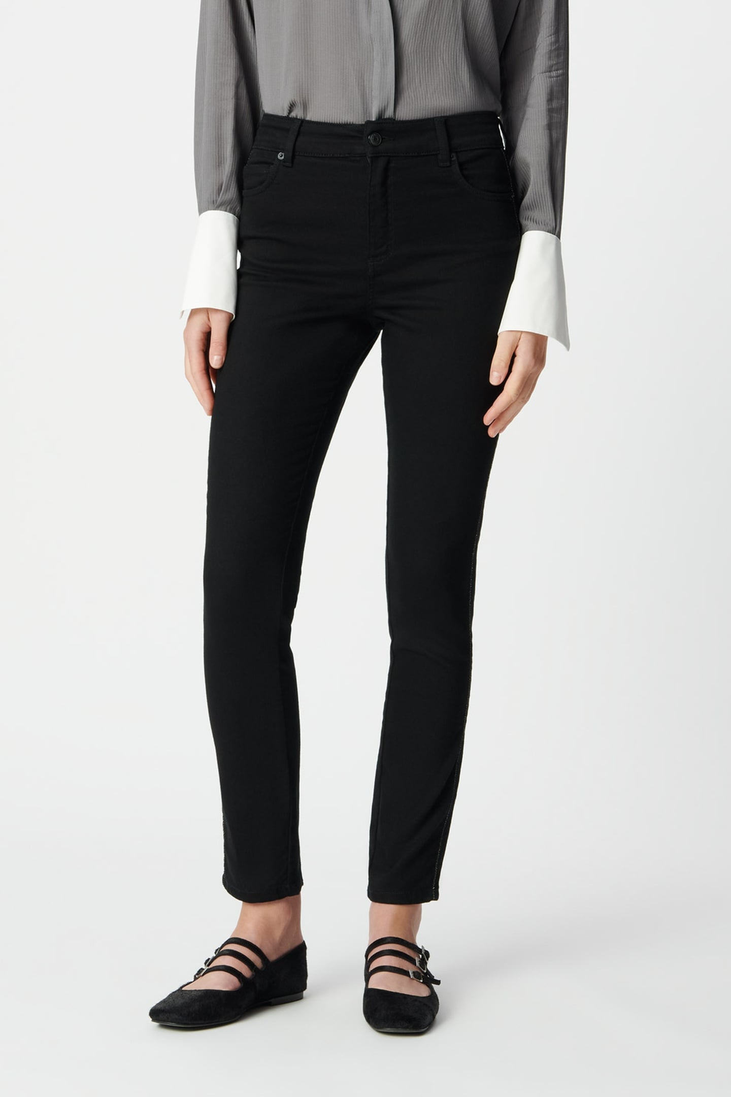 BLACK SLIM JEANS WITH BRAIDED SIDE DETAIL 1