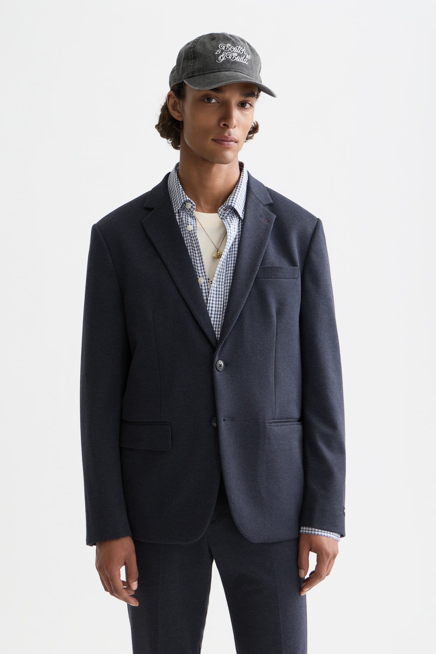 TAILORED NOTCH LAPEL YARN DYED JERSEY REGULAR-FIT BLAZER NAV 1