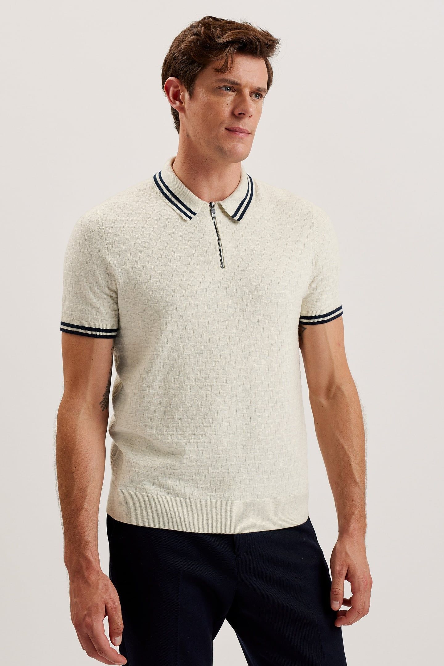 MAHANI SS REGULAR T STITCHED HALF ZIP BEIGE 1