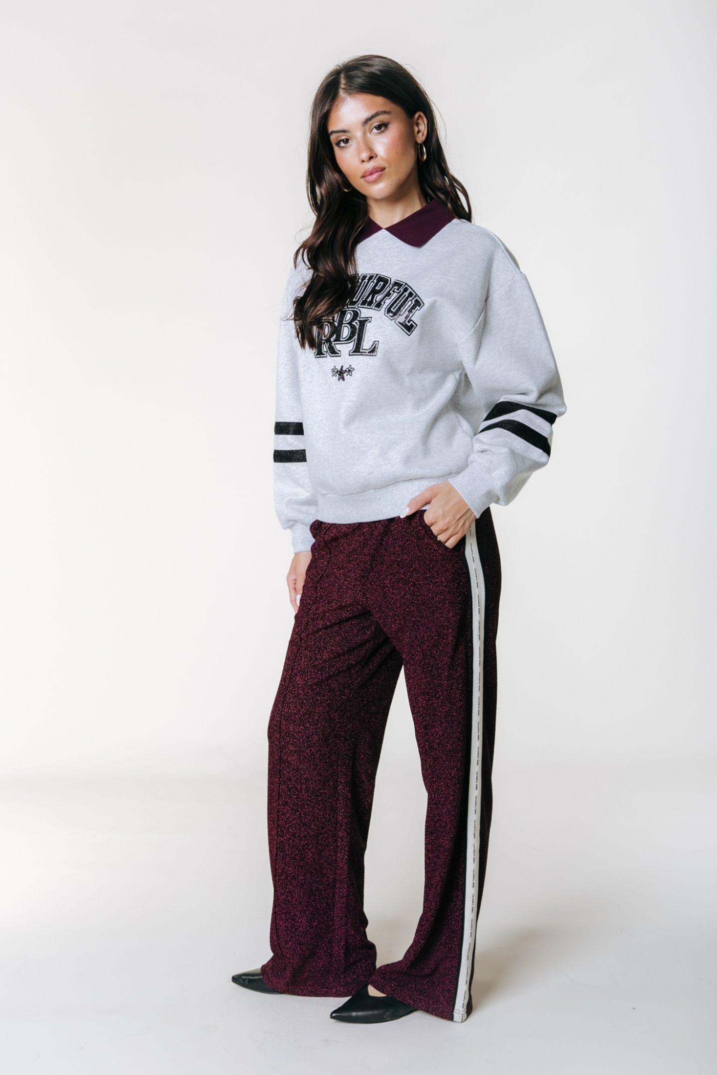 VELLA LUREX SPORT PANTS BURGUNDY 1