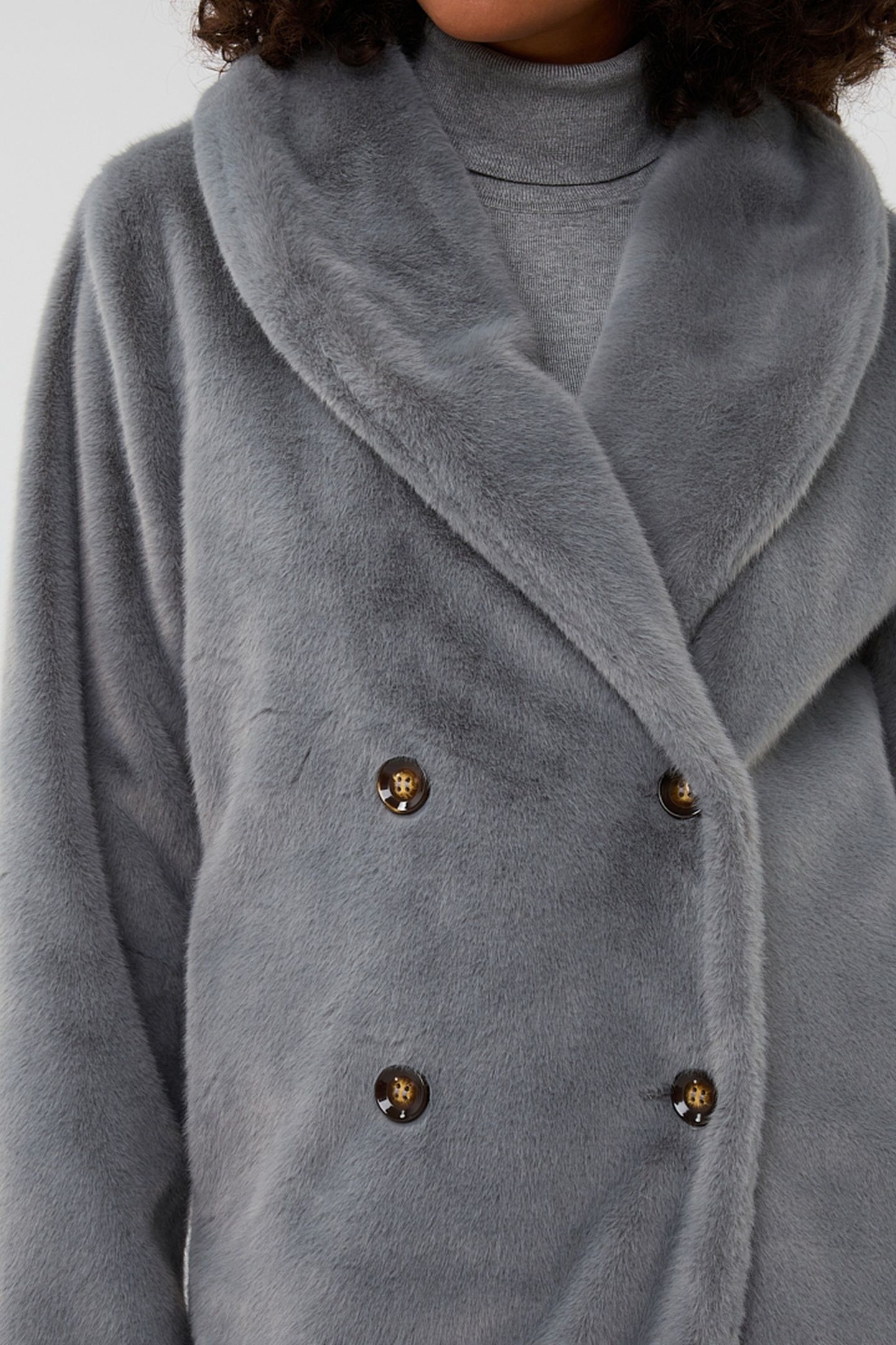 COAT SHAWL COLLAR FAKE FUR GREY 7