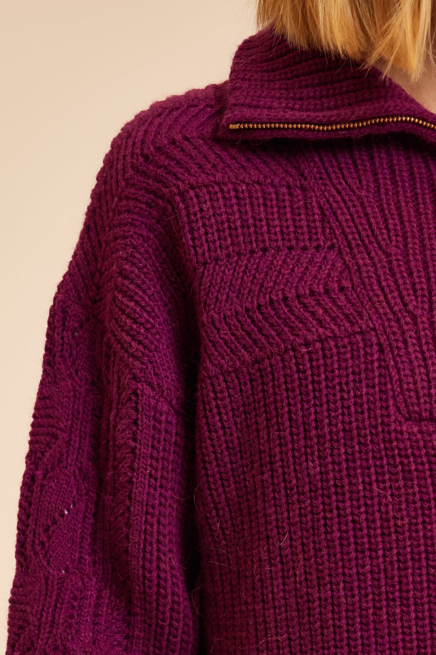 PINK DECORATIVE KNIT ZIP-NECK SWEATER 5