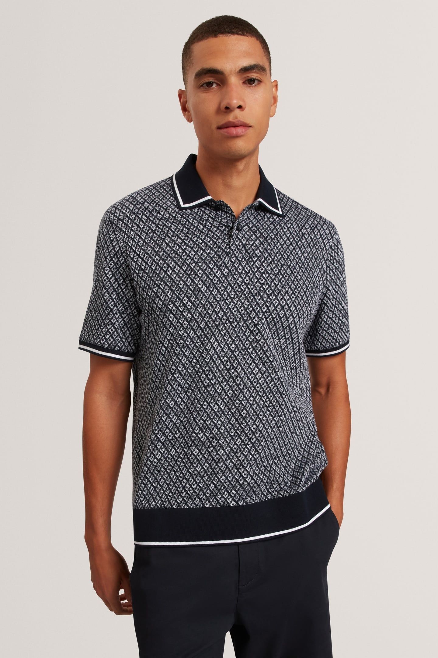 SS REGULAR GEO TEXTURED POLO NAVY 1