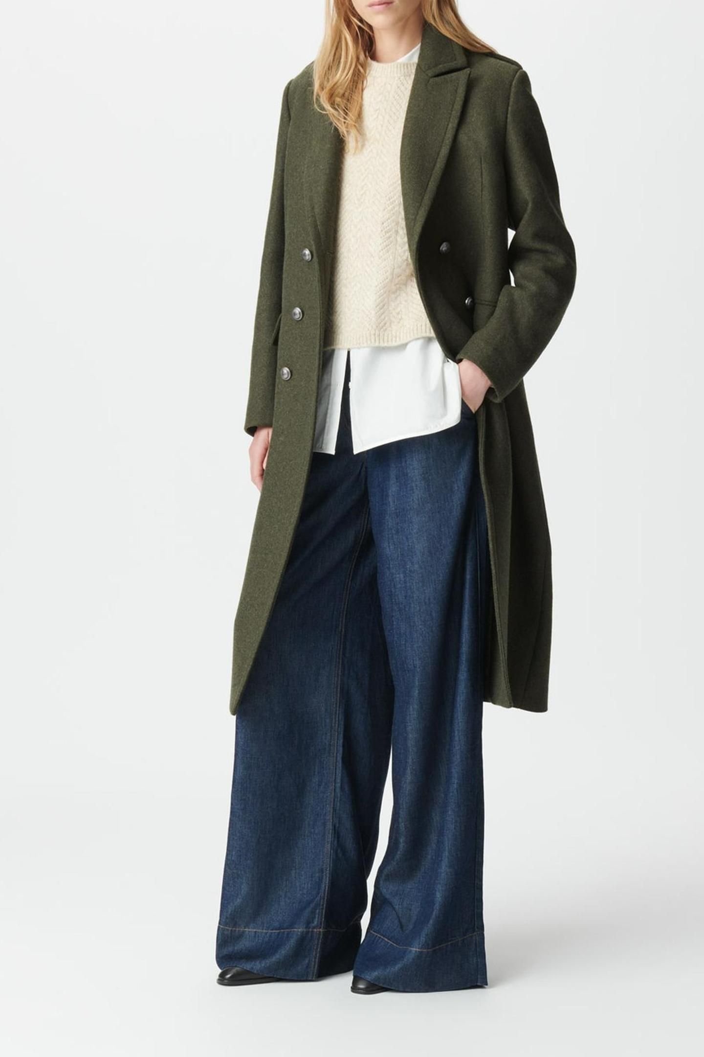 KHAKI LONG PEA COAT WITH ENGRAVED BUTTONS 3