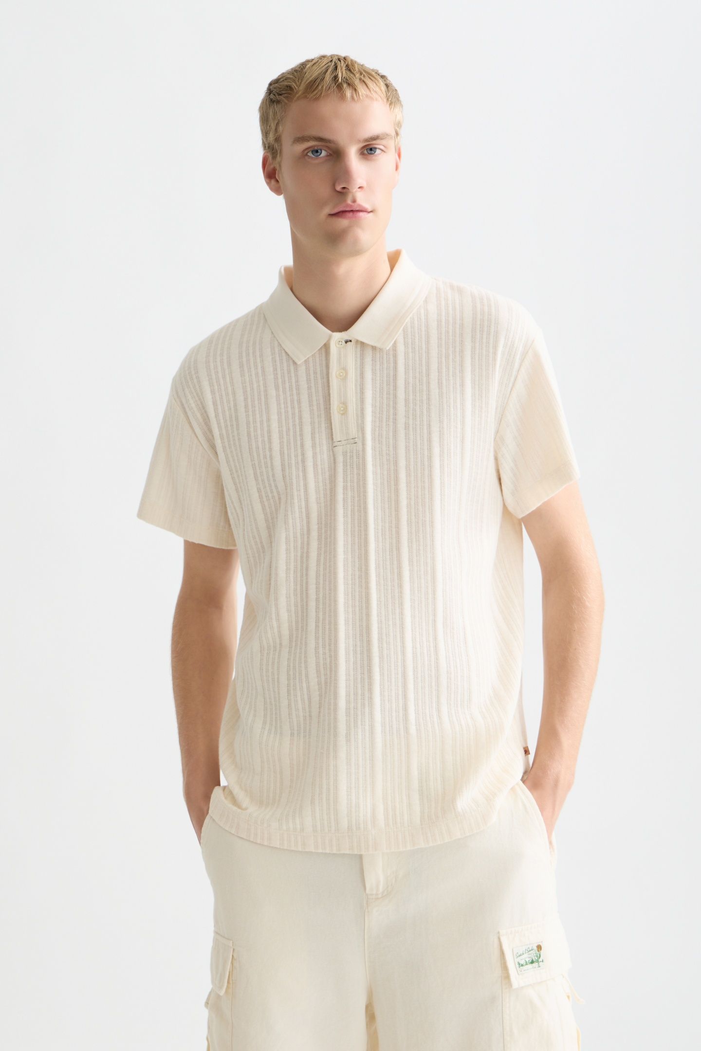 STRUCTURED RIBBED RELAXEDFIT POLO LIGHT BEIGE 1
