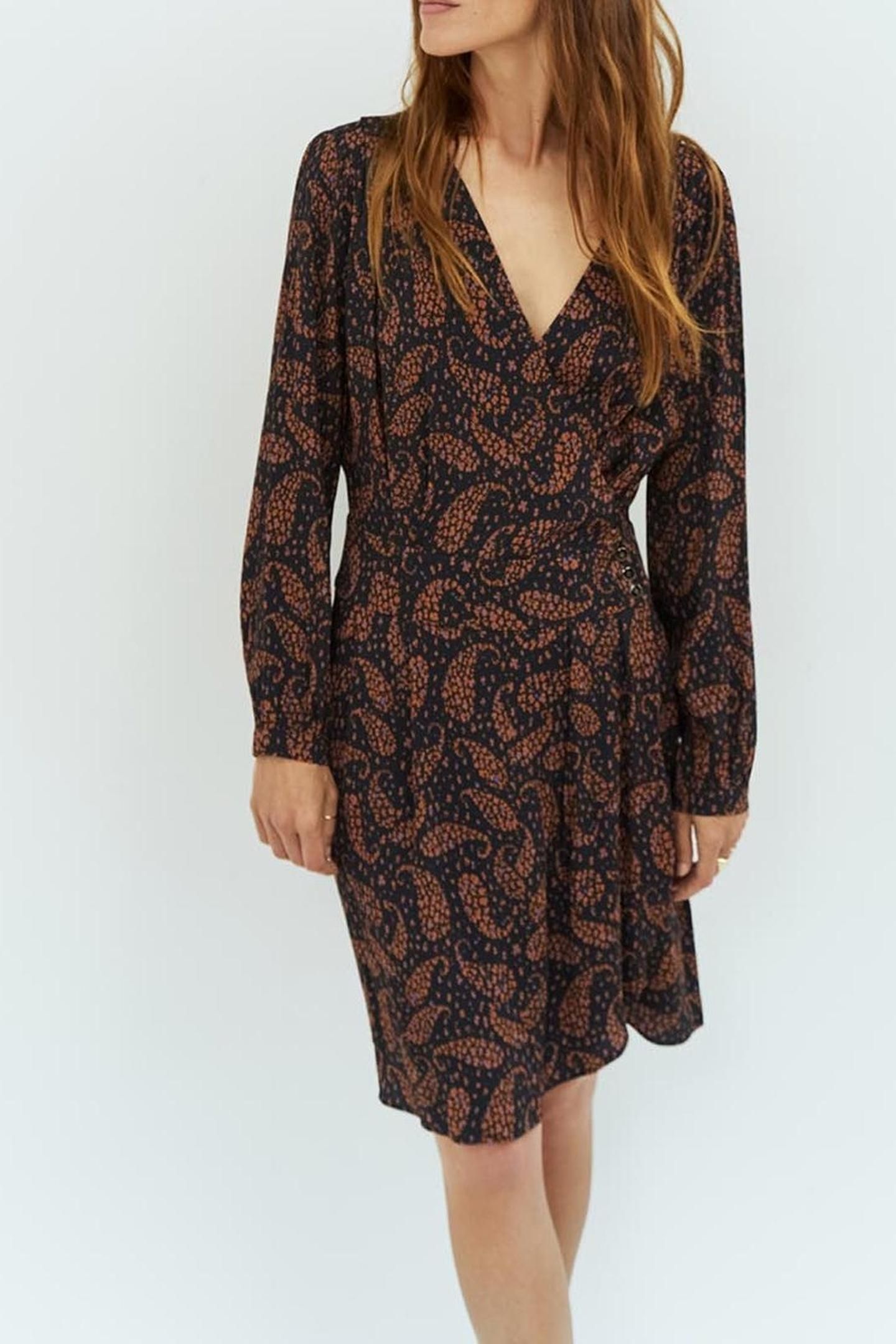 RIMBA _ BLACK WRAP DRESS WITH PAISLEY PRINT IN VISCOSE 1