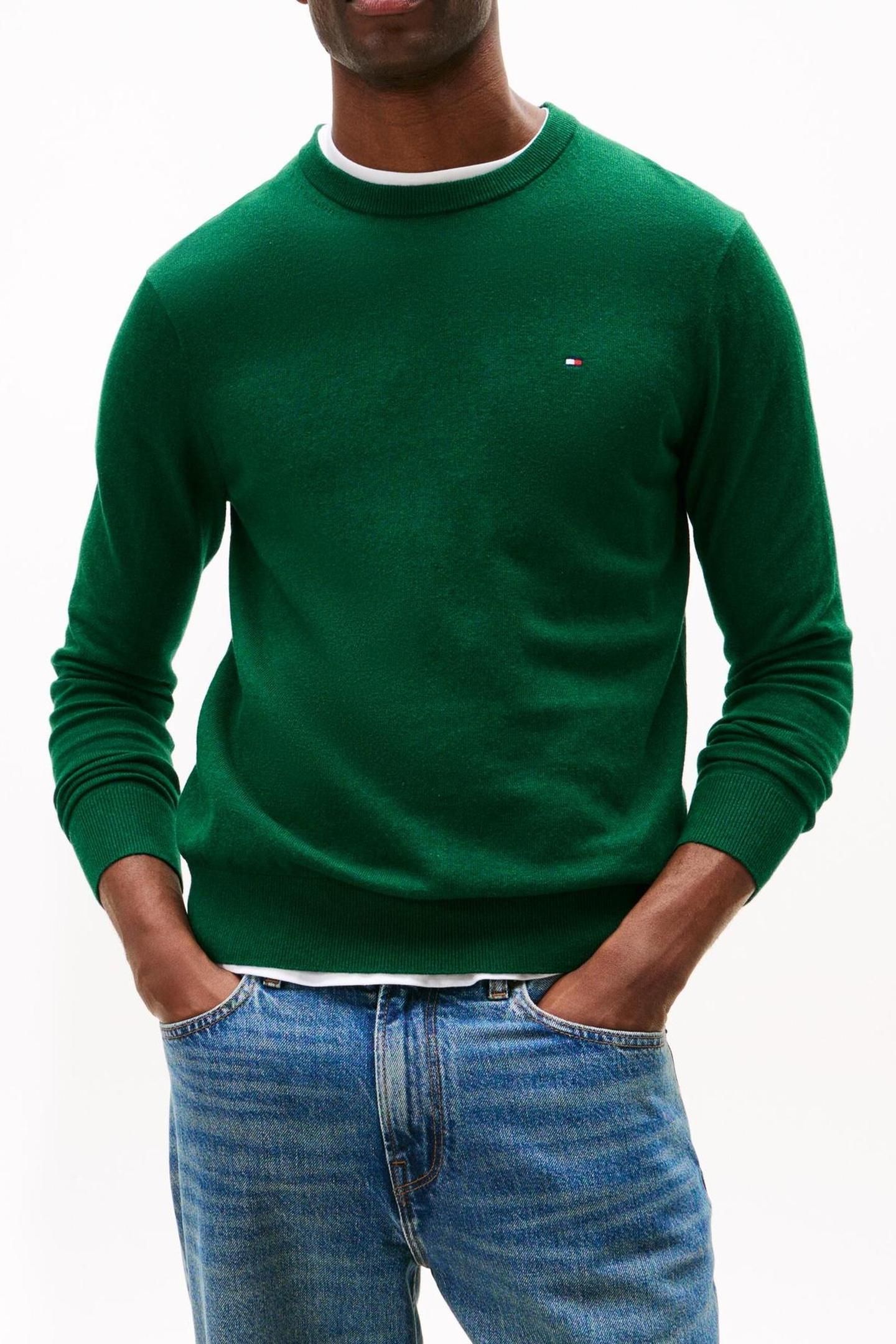 PIMA COTTON CASHMERE SWEATER ORNAMENTAL GREEN HEATHER 1