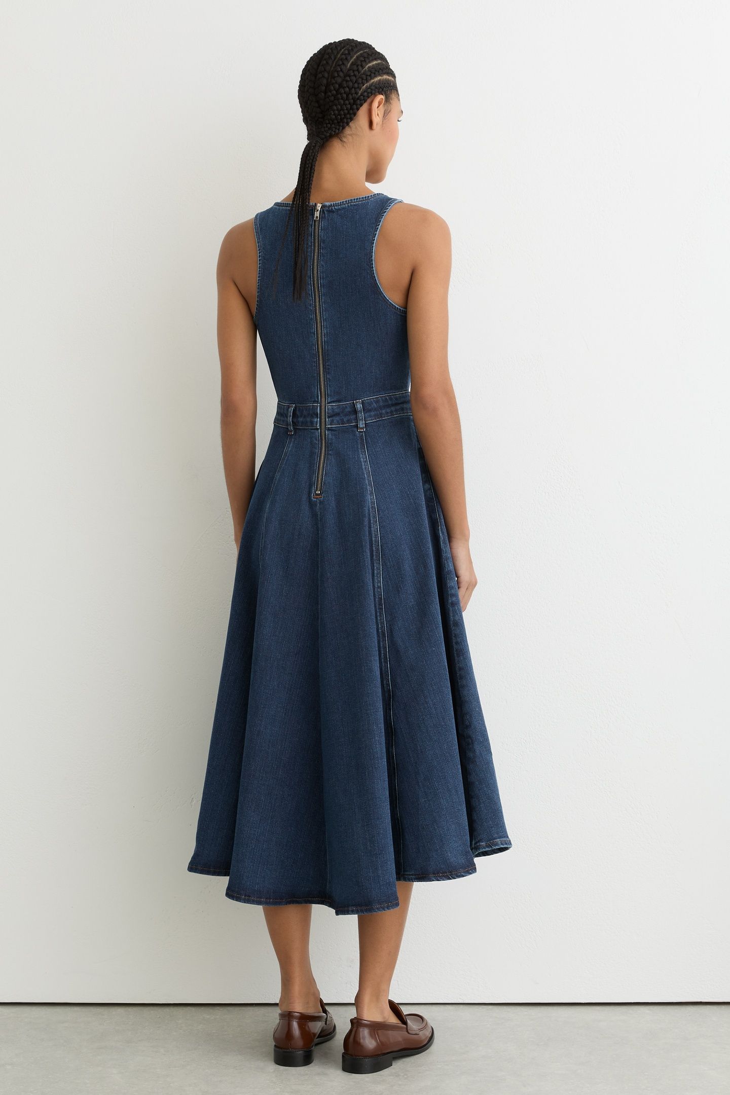 WAISTED DENIM MIDI DRESS INDIGO BLUE 2