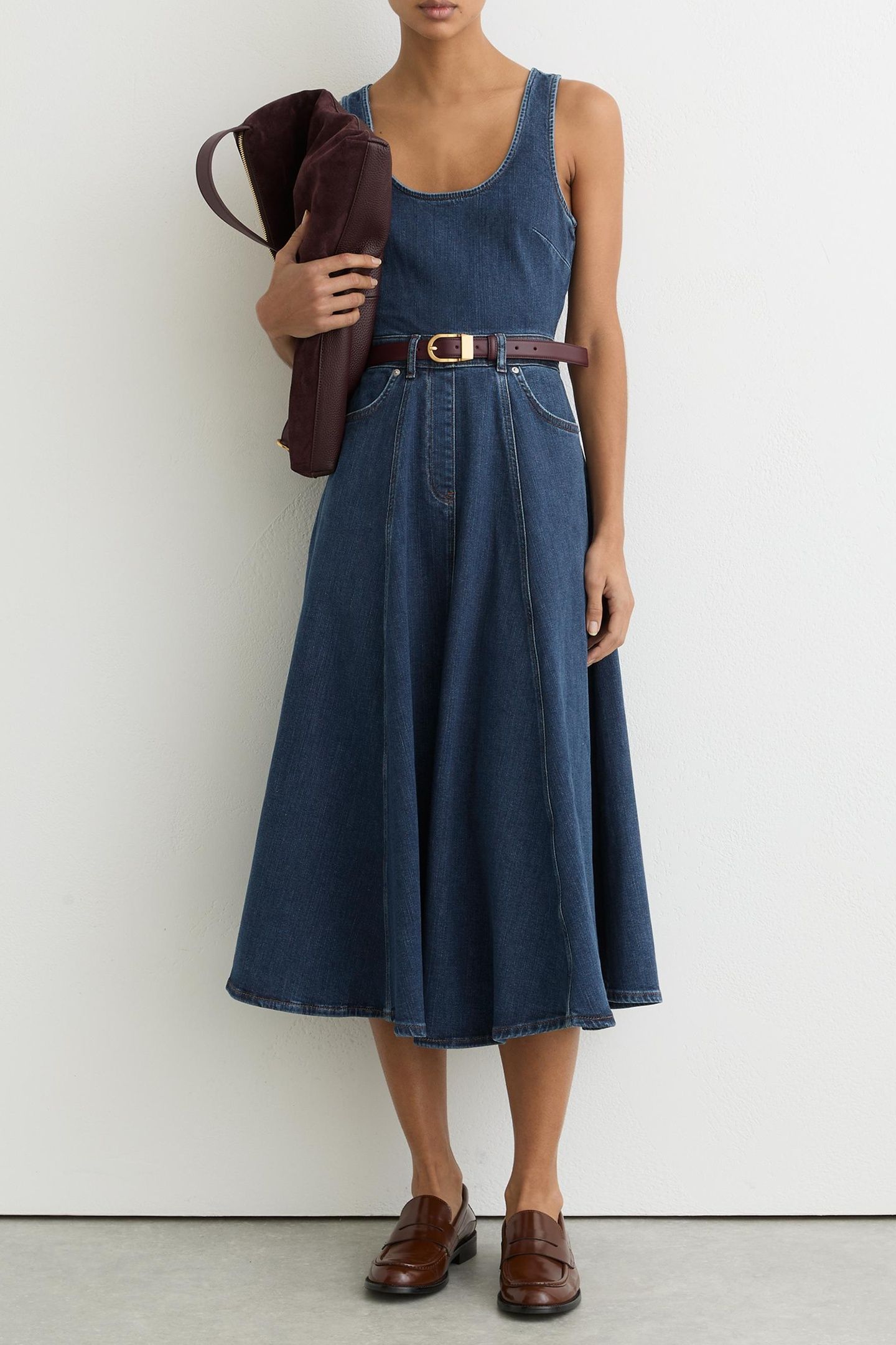 WAISTED DENIM MIDI DRESS INDIGO BLUE 1
