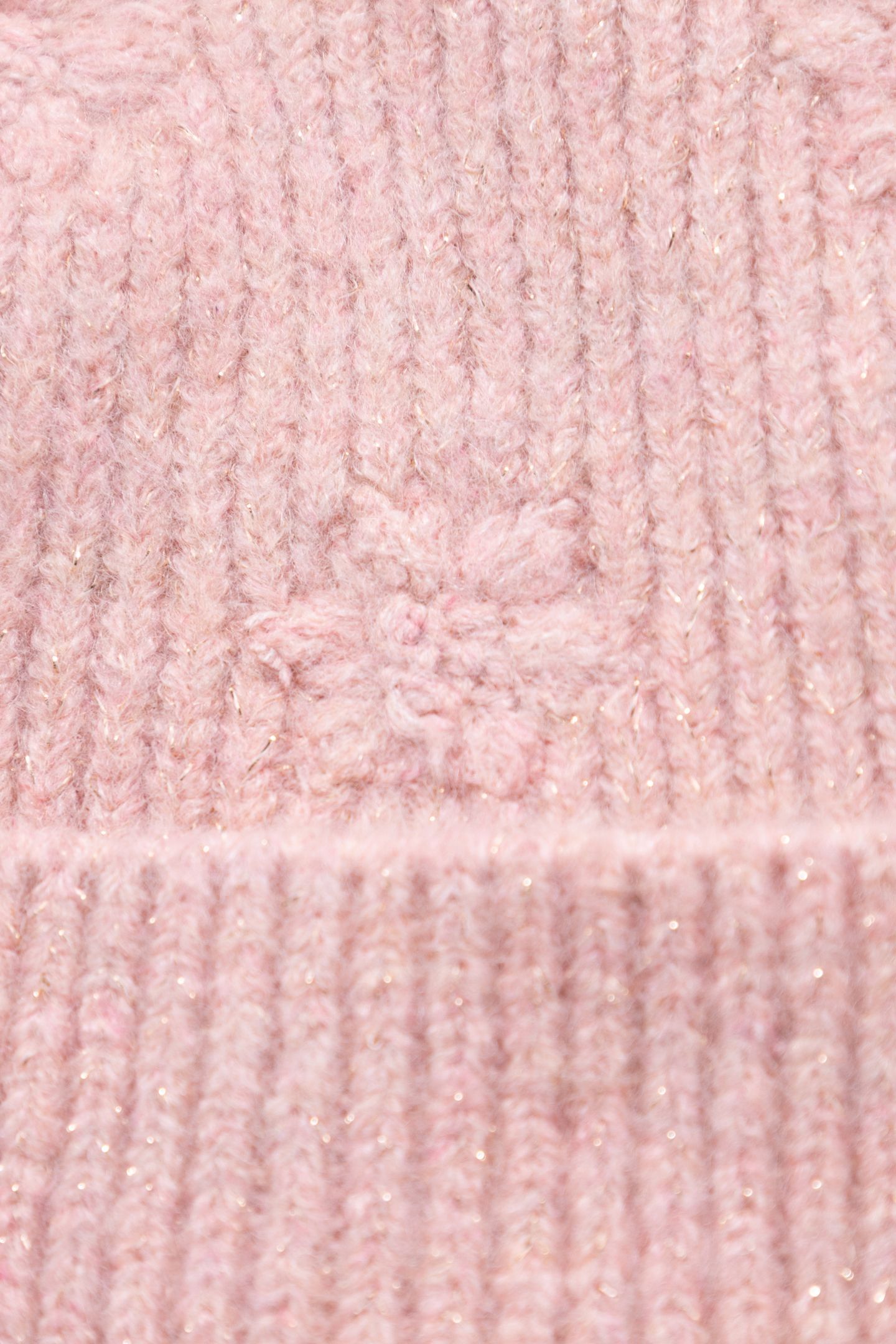 GIRLS’ PINK GLITTERY KNIT BEANIE WITH FLOWER EMBROIDERY 4