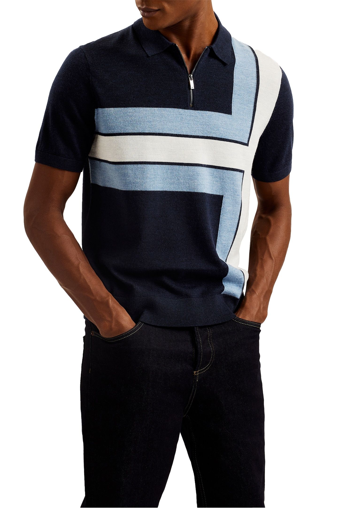 AMBLER SS T COLOUR BLOCK POLO NAVY 1
