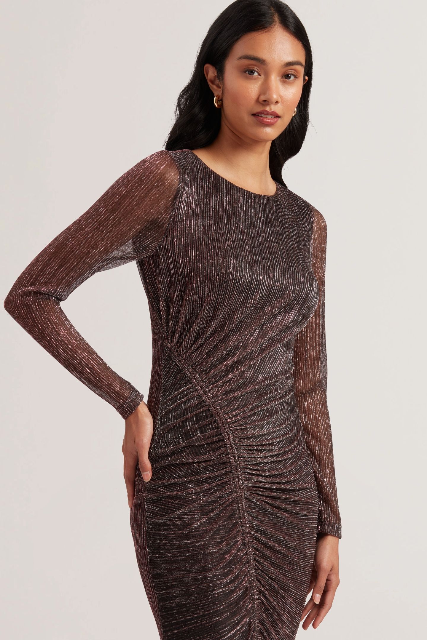 ANTHAAS METALLIC BODYCON GATHERED DRESS PINK 3