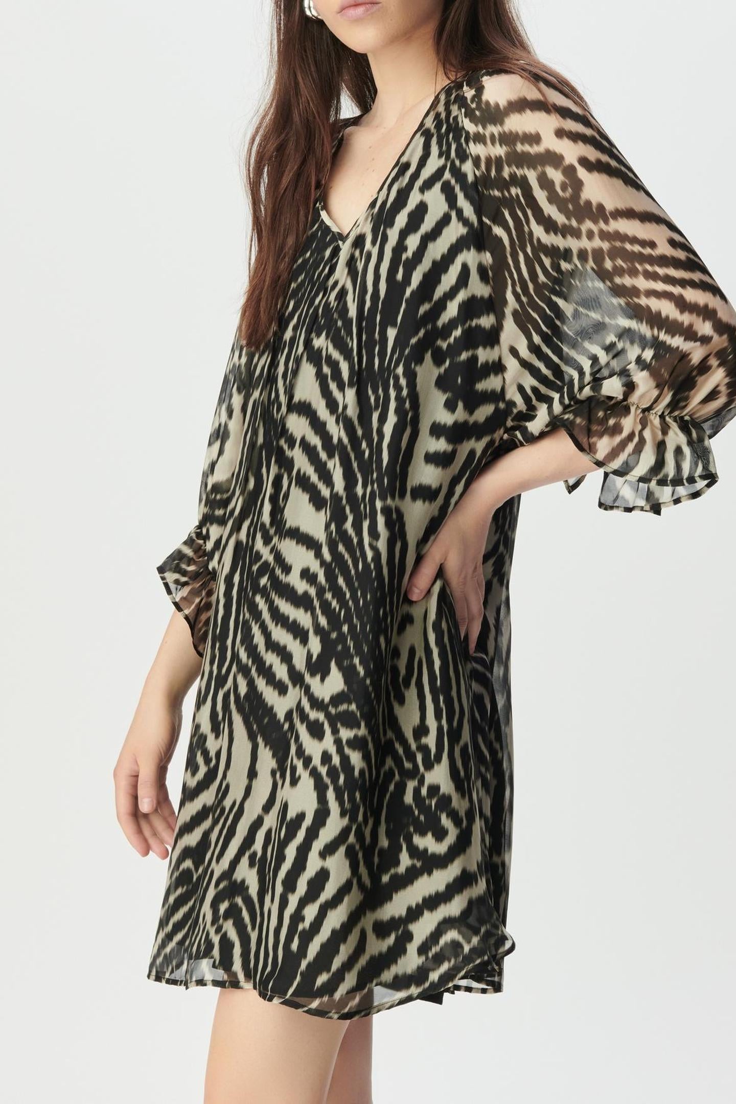BLACK VOILE SHORT DRESS WITH ZEBRA PRINT 5