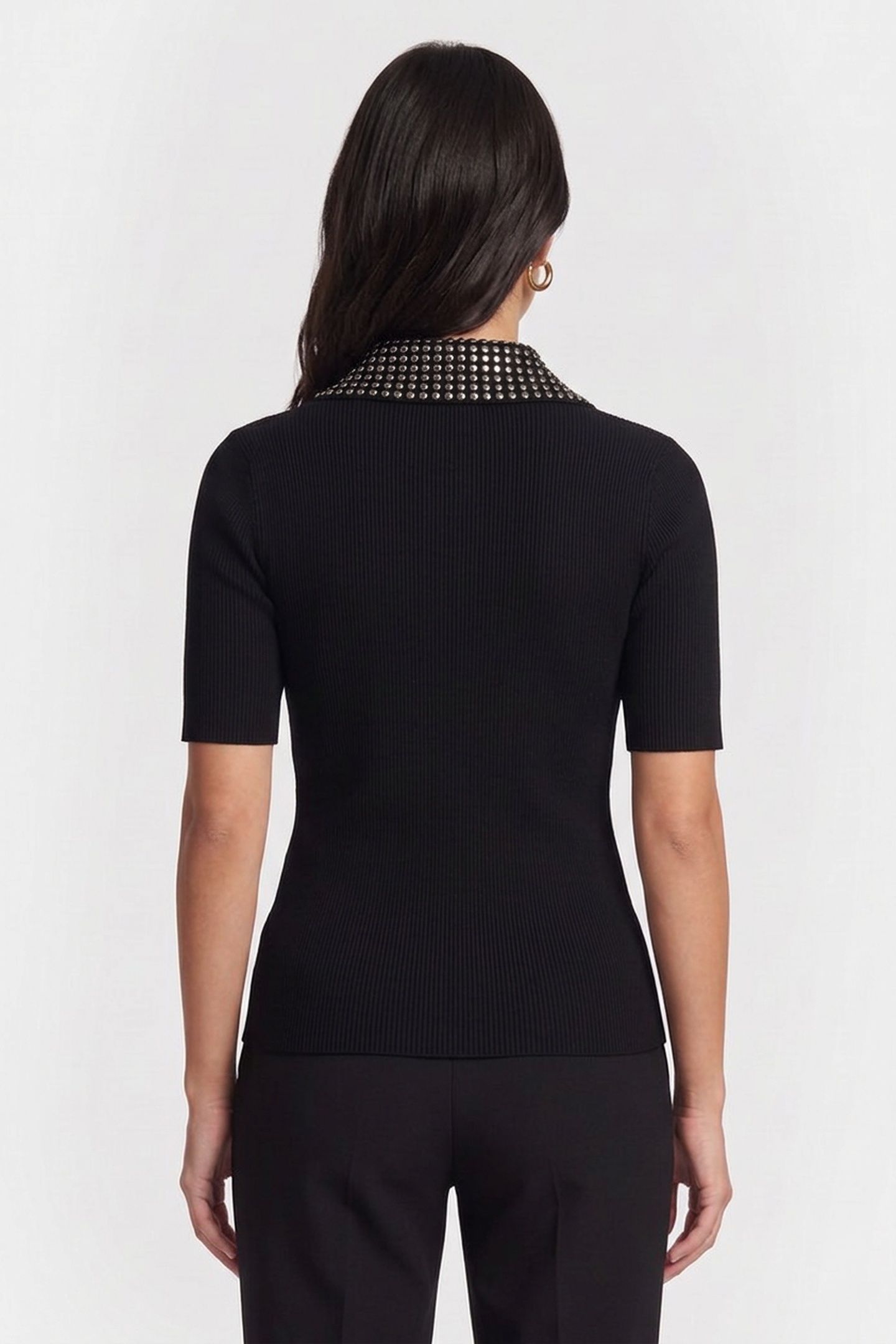 STUD DETAIL COLLAR KNIT POLO BLACK 2