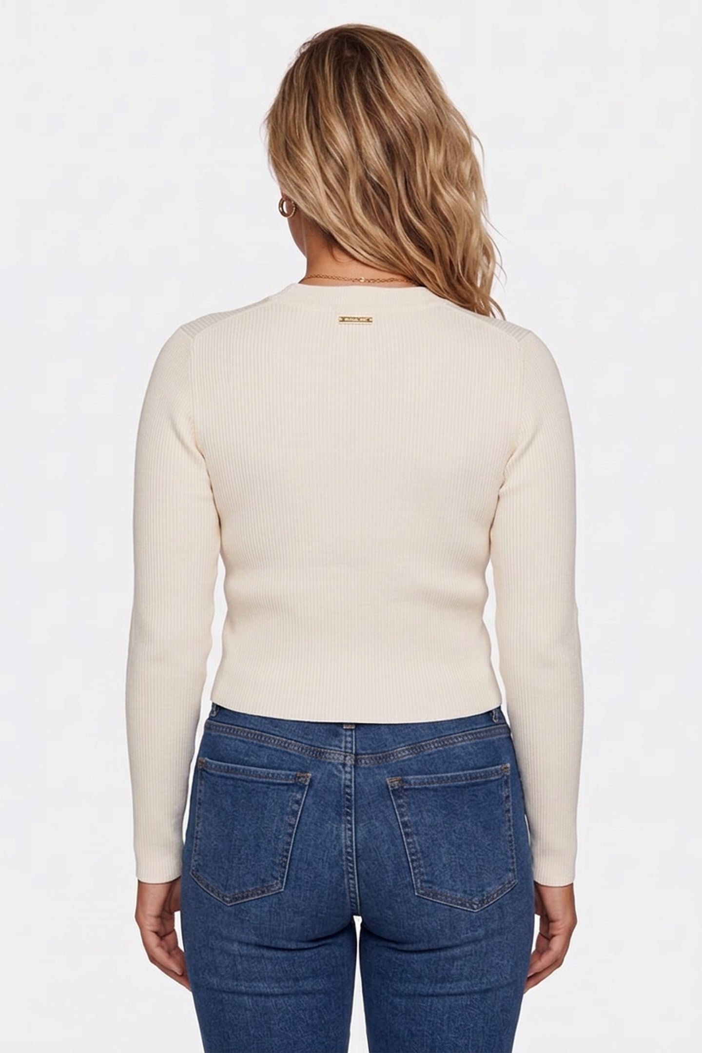 MERINO LS RIBED BUTN SWEATER BONE 2