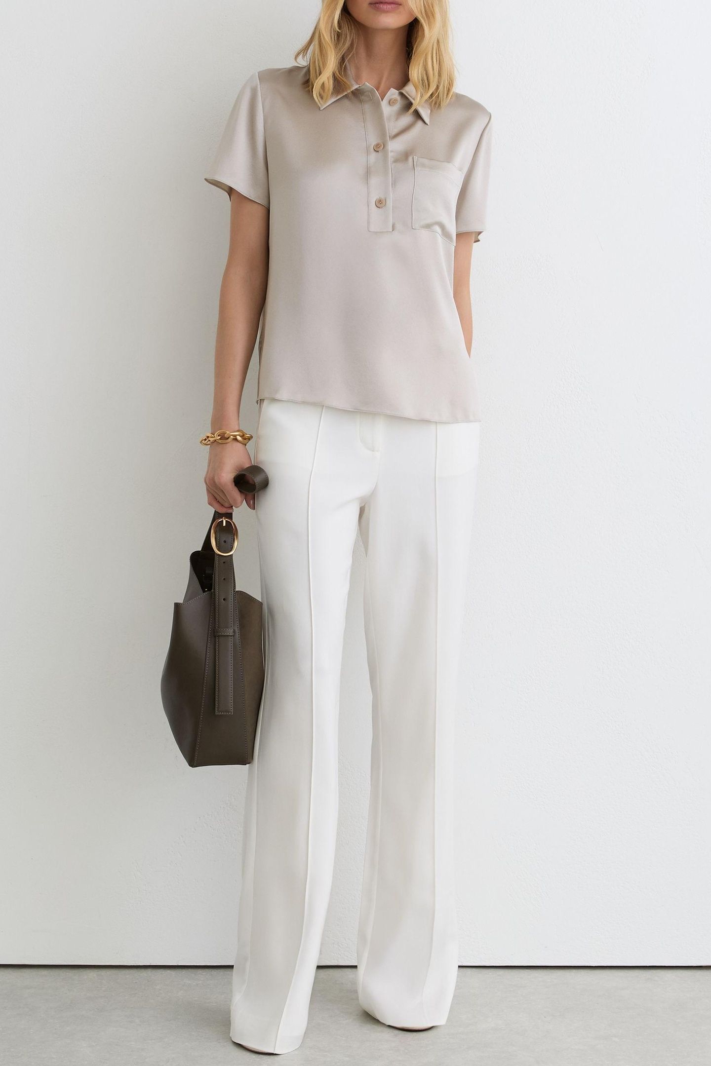 POCKET DETAIL SILK T-SHIRT LIGHT GREY 2