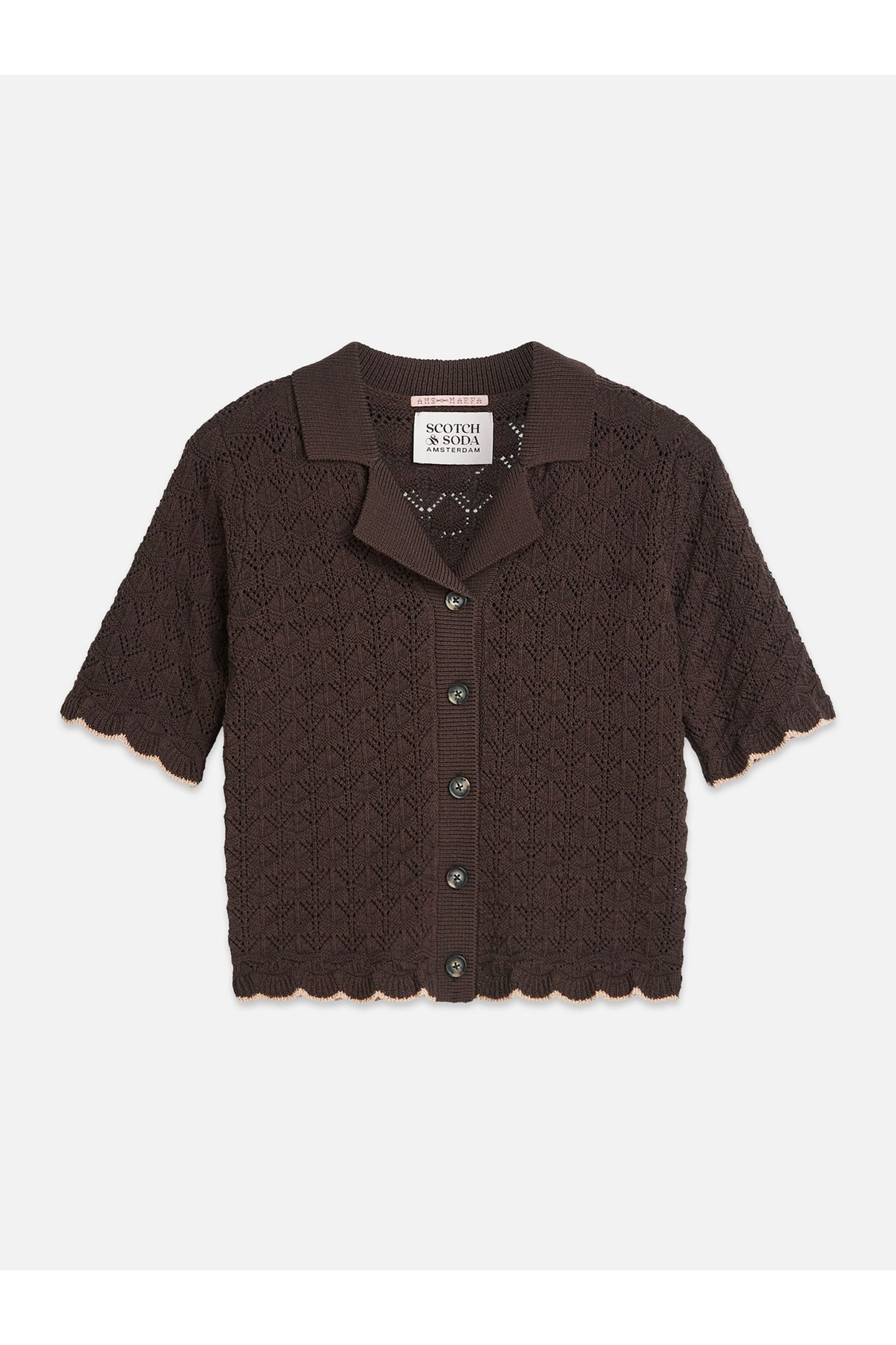 POINTELLE SHORT SLEEVE CARDIGAN HOT FUDGE 4