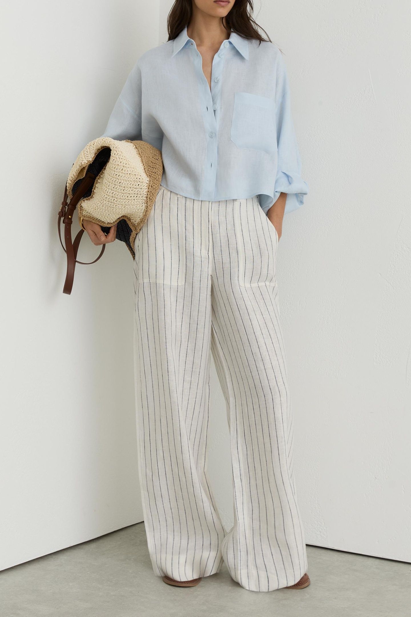 WIDE LEG STRIPE LINEN TROUSER WHITE/NAVY 1