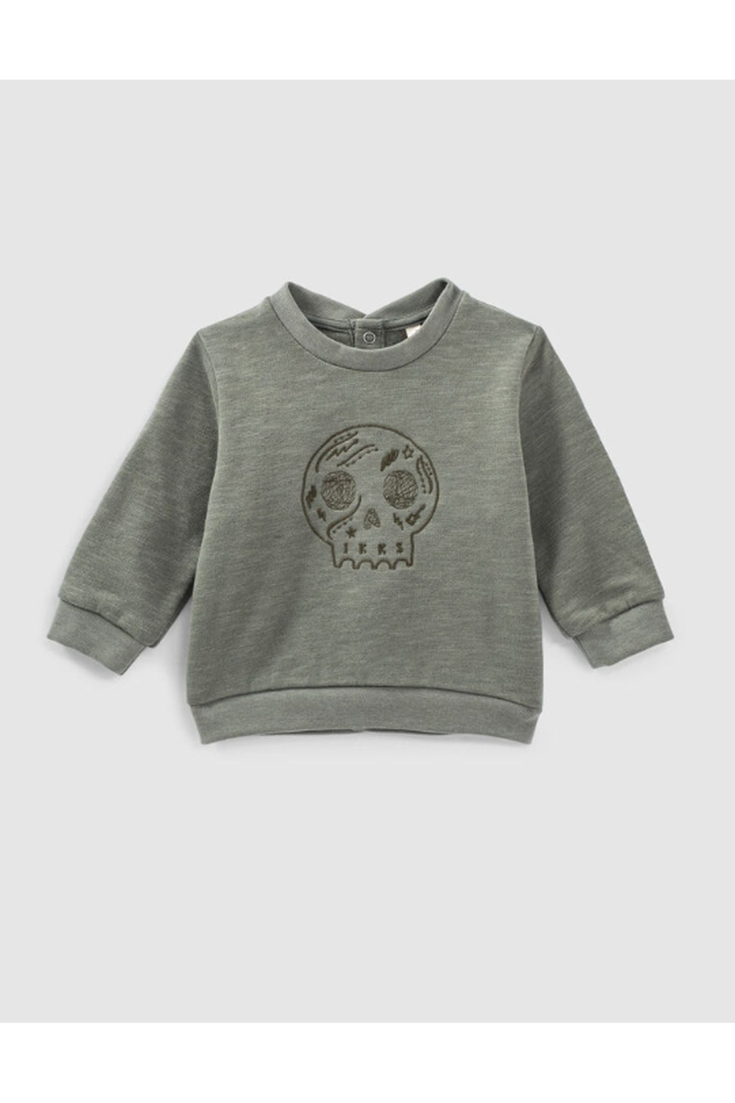 LIGHT KHAKI EMBROIDERED SKULL SWEATSHIRT IN ORGANIC BABY FLE 1