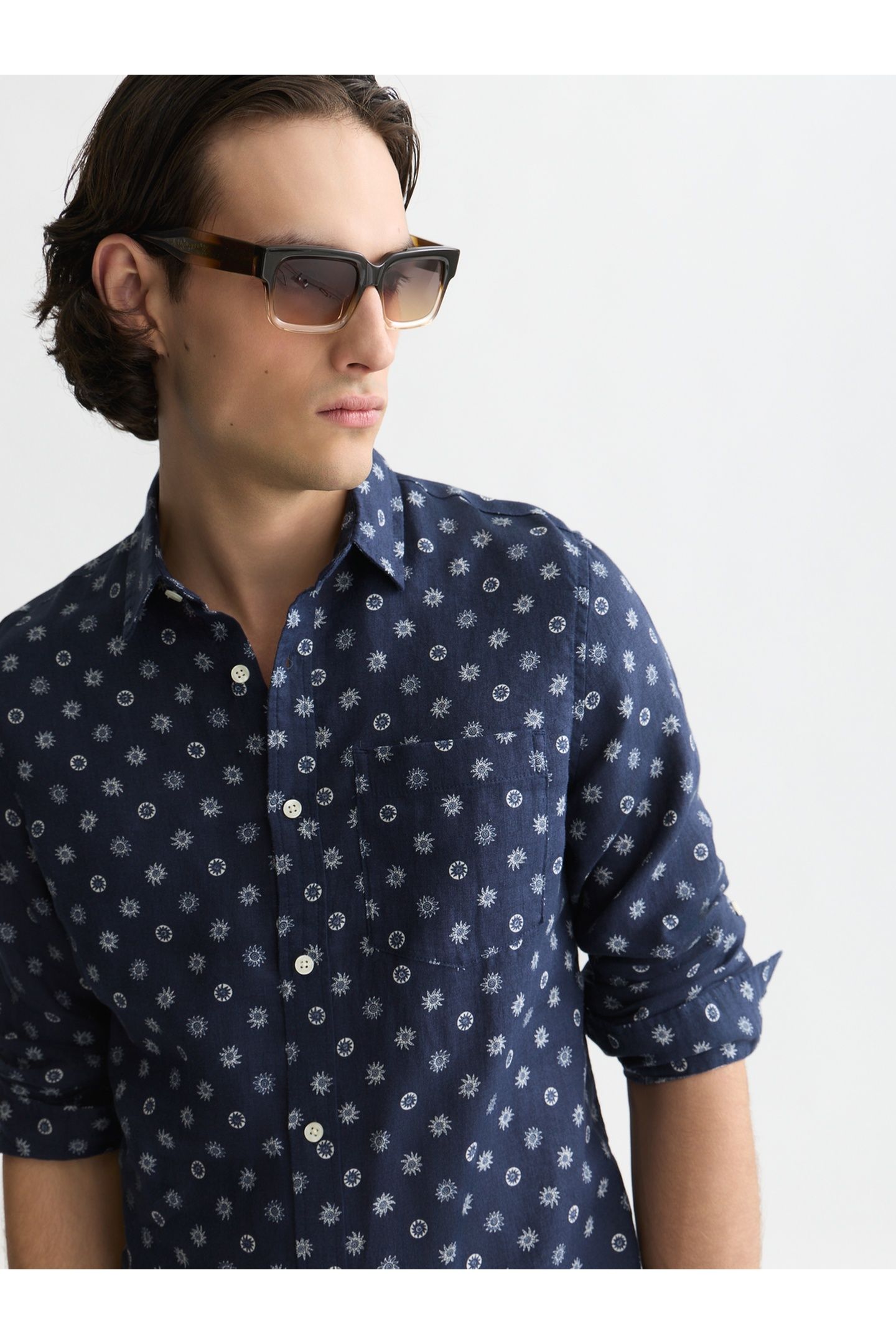 PRINTED LINEN REGULAR-FIT SHIRT NAVY 6