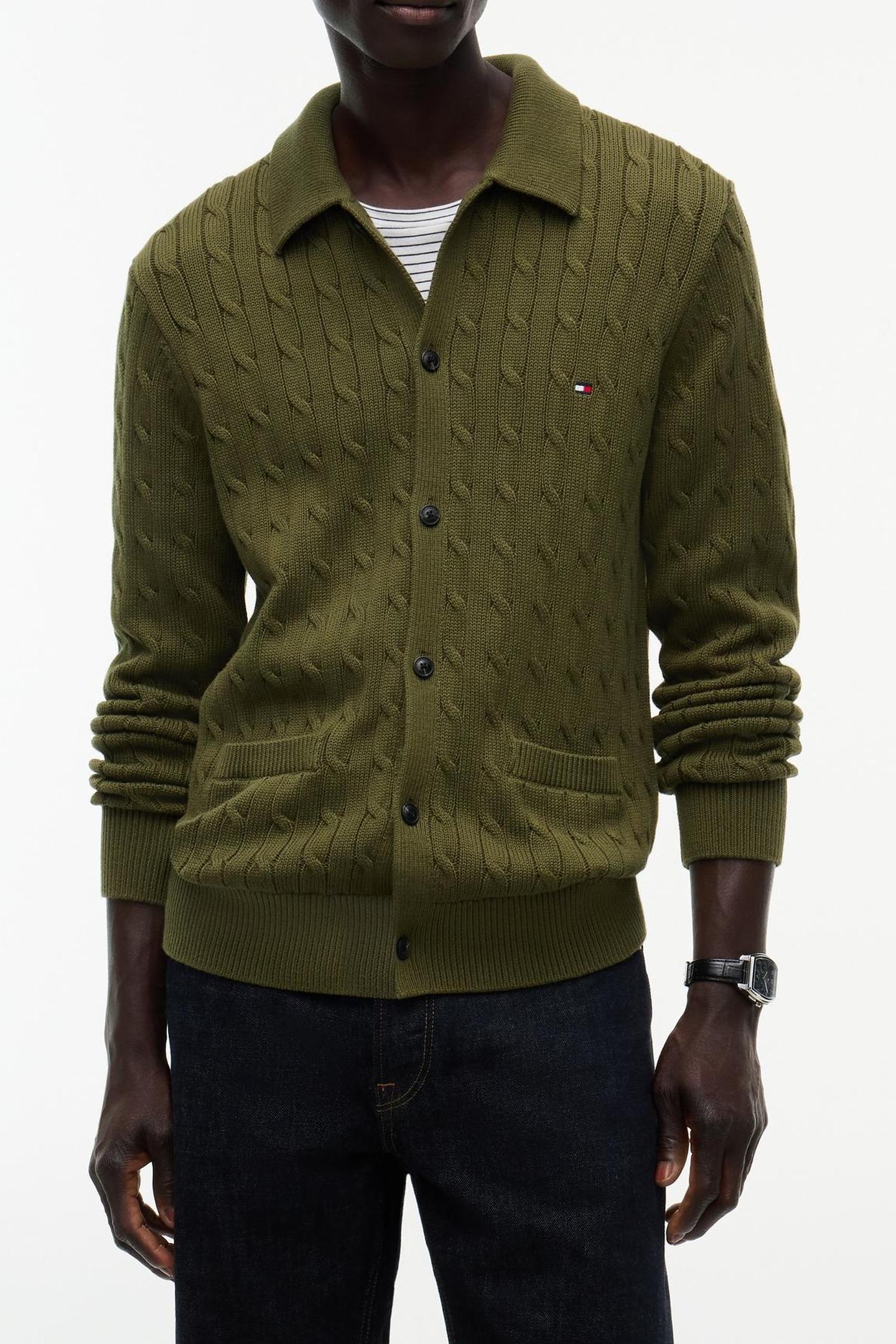 CLASSIC COTTON CABLE KNIT SWEATER GREEN 1