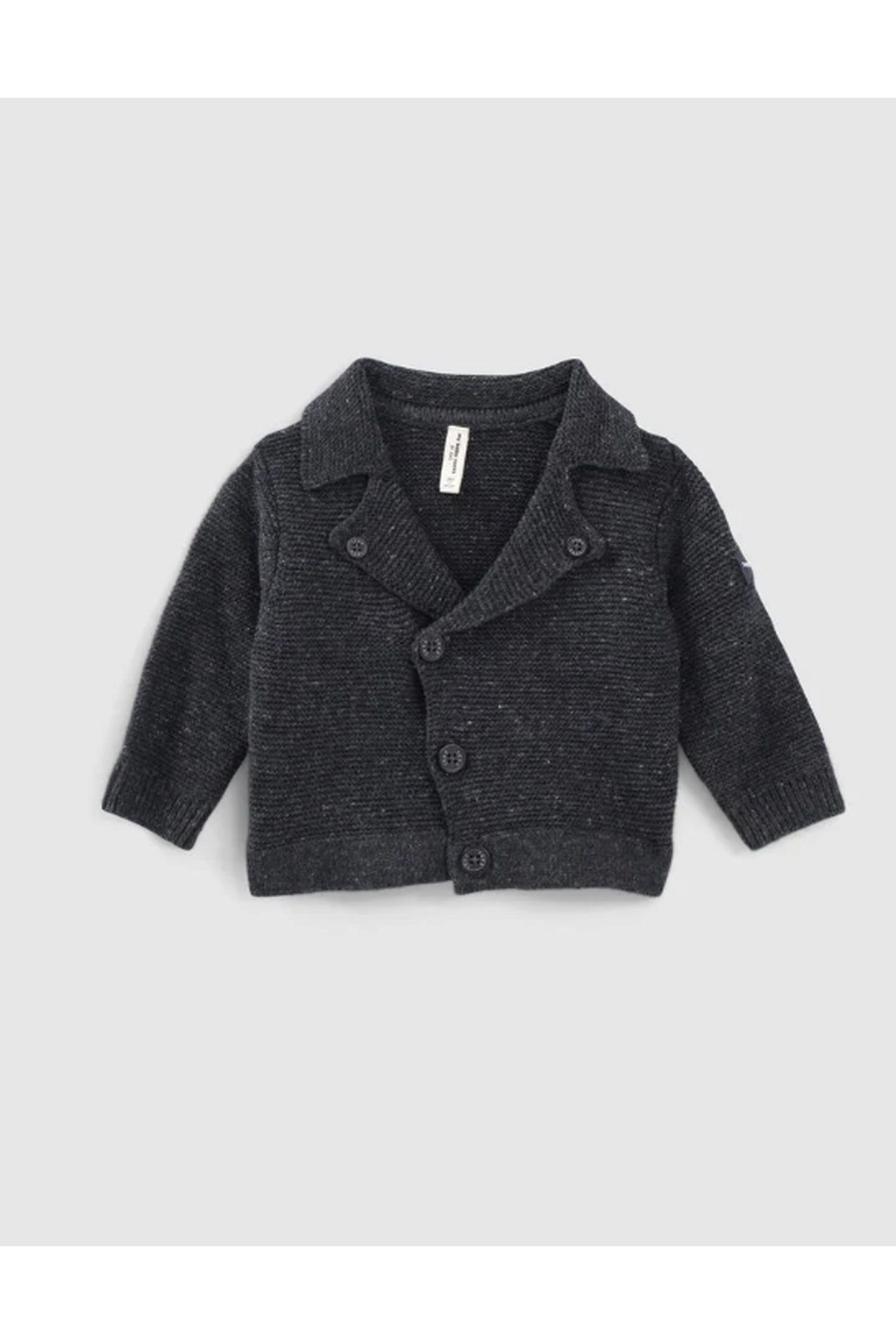 GREY HEATHER BIKER STYLE KNITTED ORGANIC COTTON BABY CARDIGA 1
