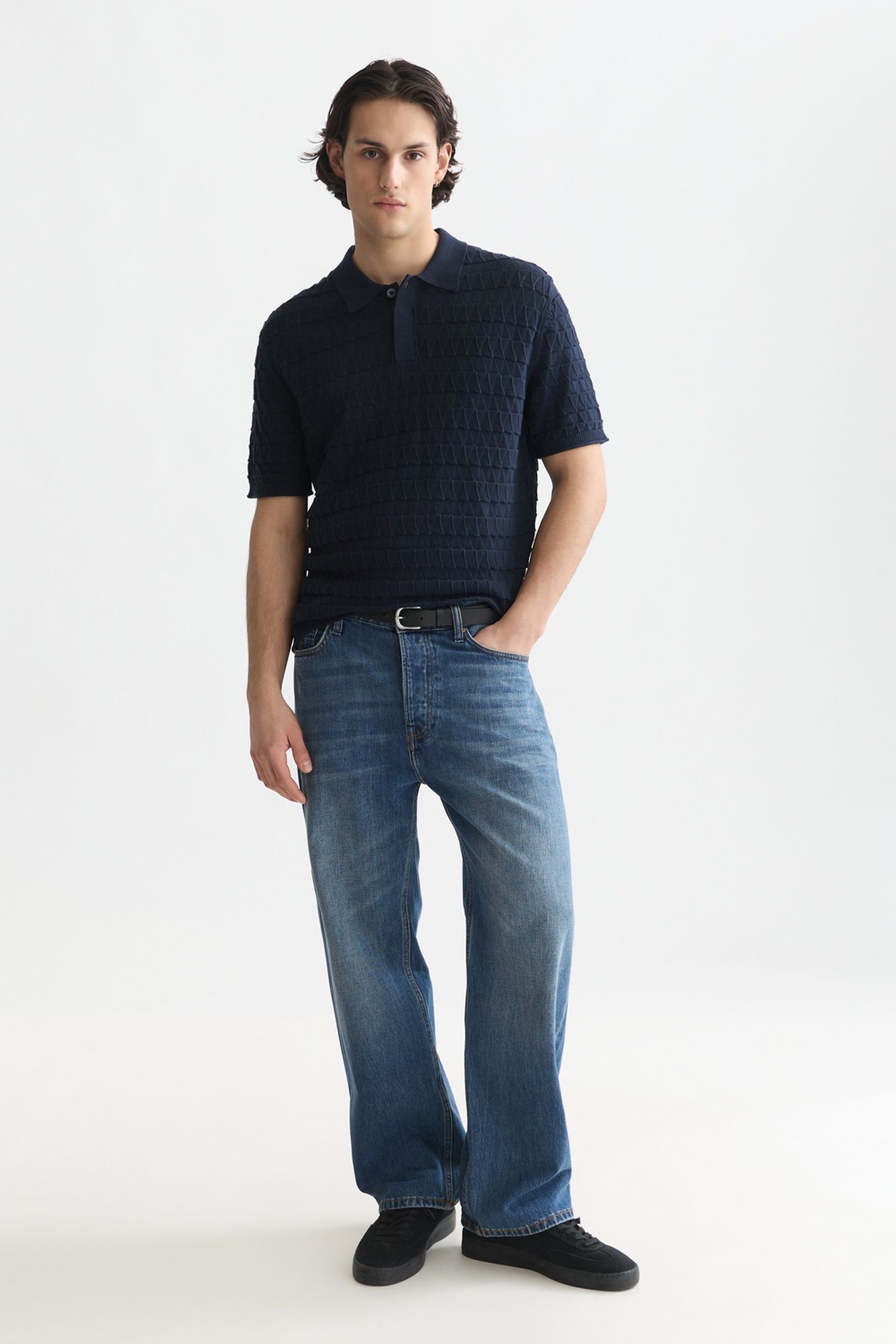 POINTELLE KNITTED REGULAR FIT POLO NAVY 3