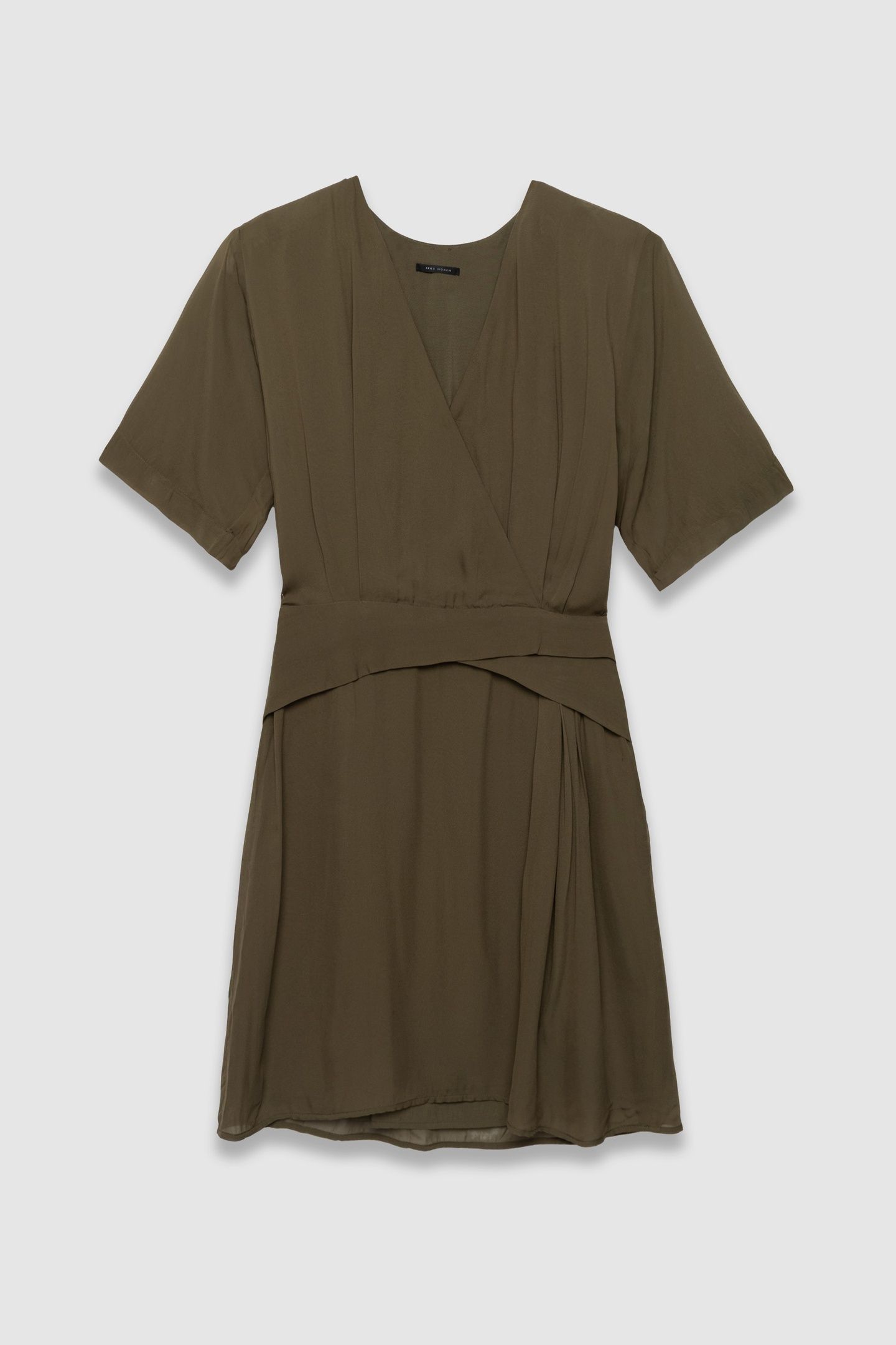 KHAKI WRAP DRESS WITH DRAPED WAIST 4