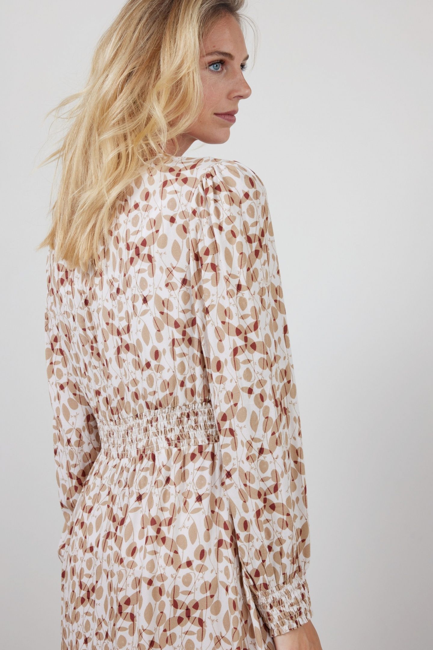 DRESS JEWEL ECRU HAPPY LEAVES PRINT 3