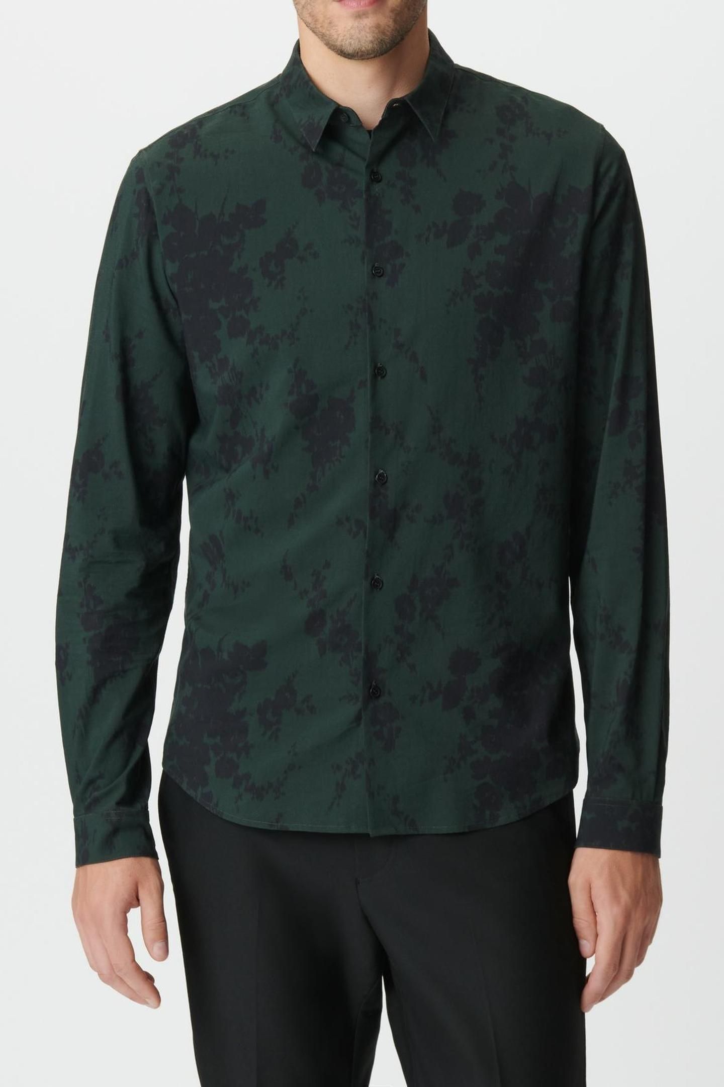 GREEN BLURRED FLORAL SLIM LONG-SLEEVED SHIRT 1