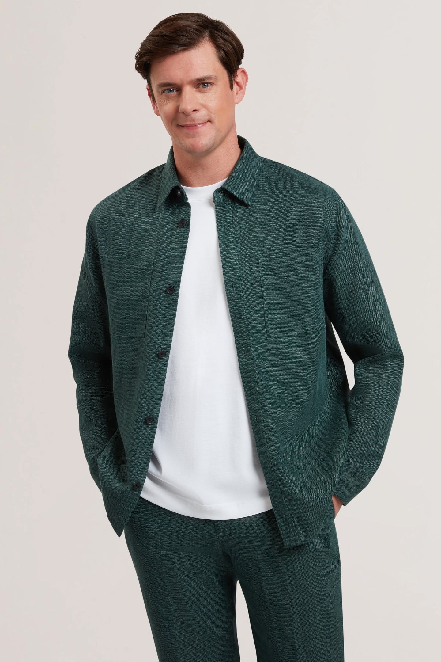 SHAWW LS DELAVE LINEN OVERSHIRT GREEN 1