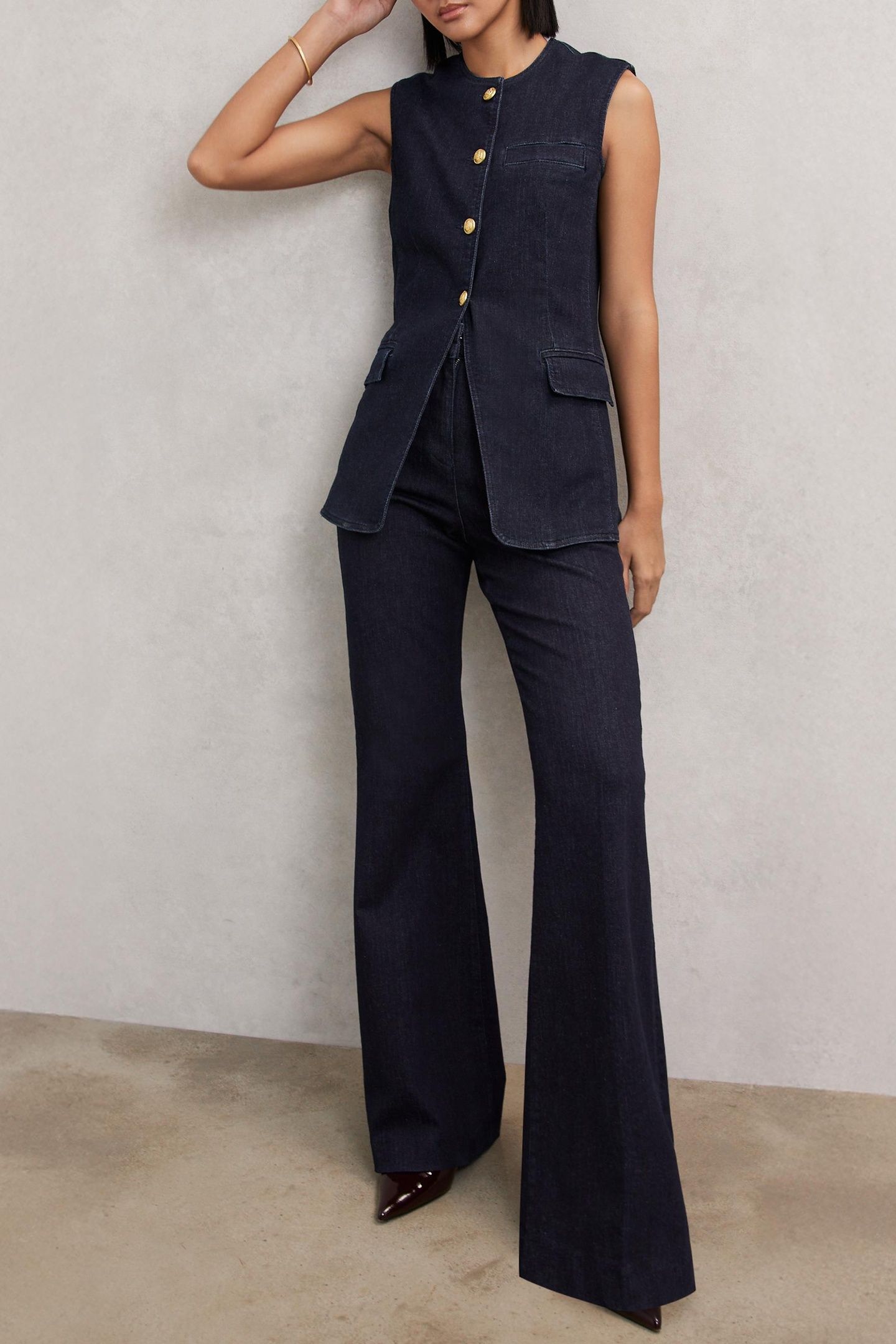 DENIM LONG LINE WAISTCOAT DARK BLUE 2