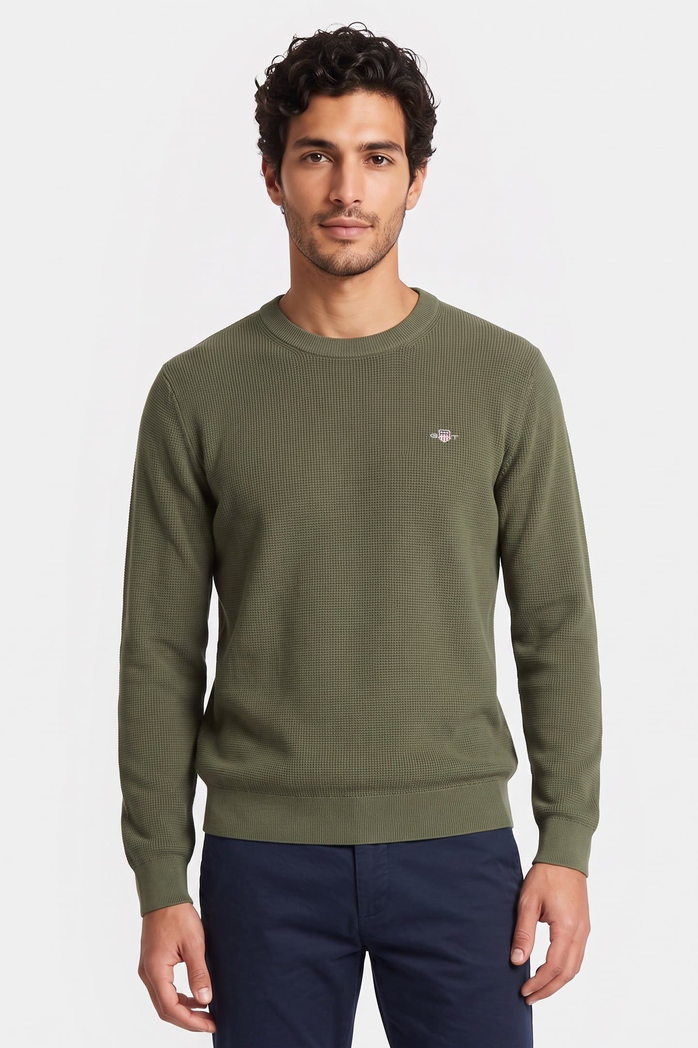 WAFFLE KNIT SWEATER DRY HERB GREEN 1