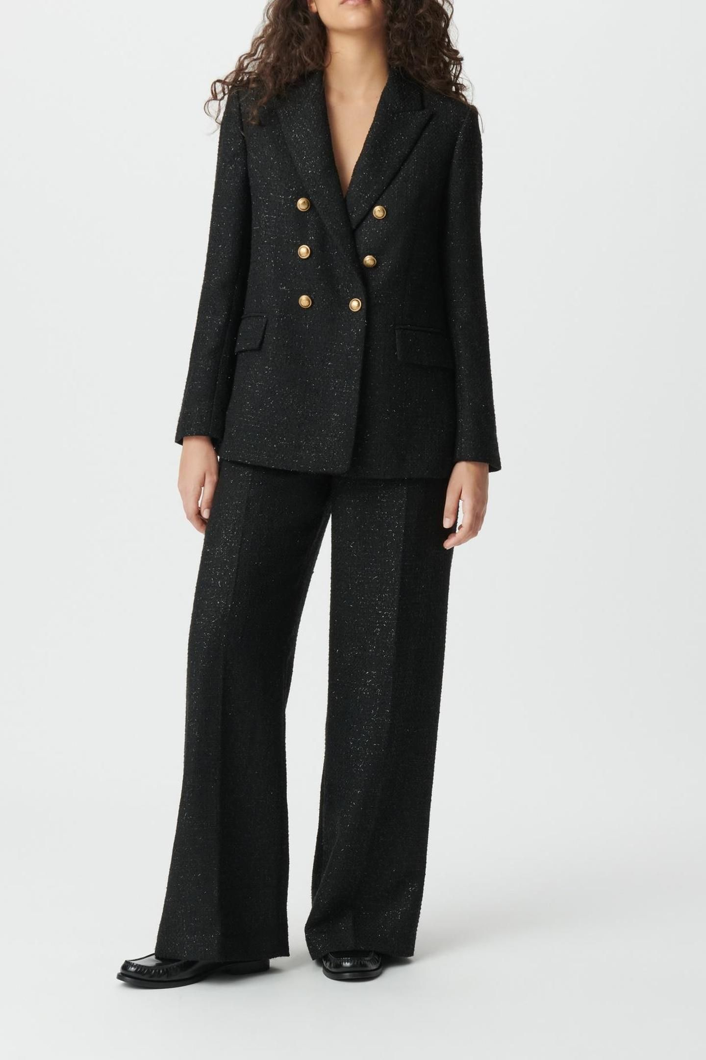BLACK GLITTER TWEED-STYLE WIDE-LEG TROUSERS 3