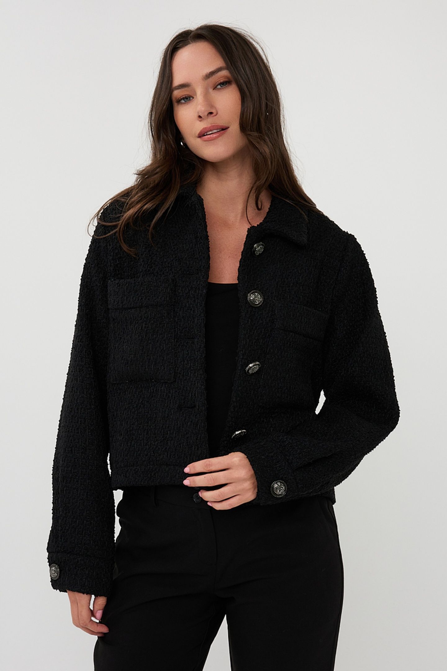 JACKET SOLID TWEED FANCY BUTTONS BLACK 2