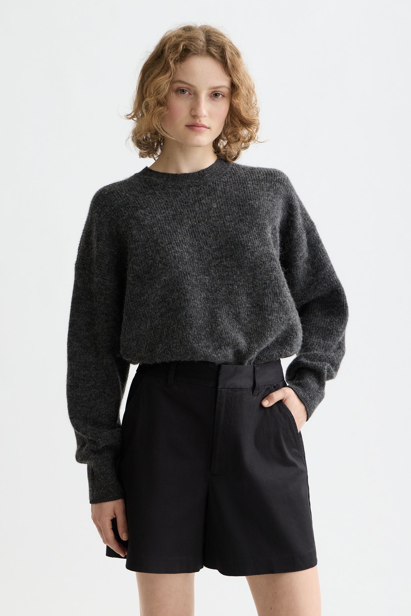 CORE FUZZY CREW NECK PULLOVER MEDIUM GREY 1