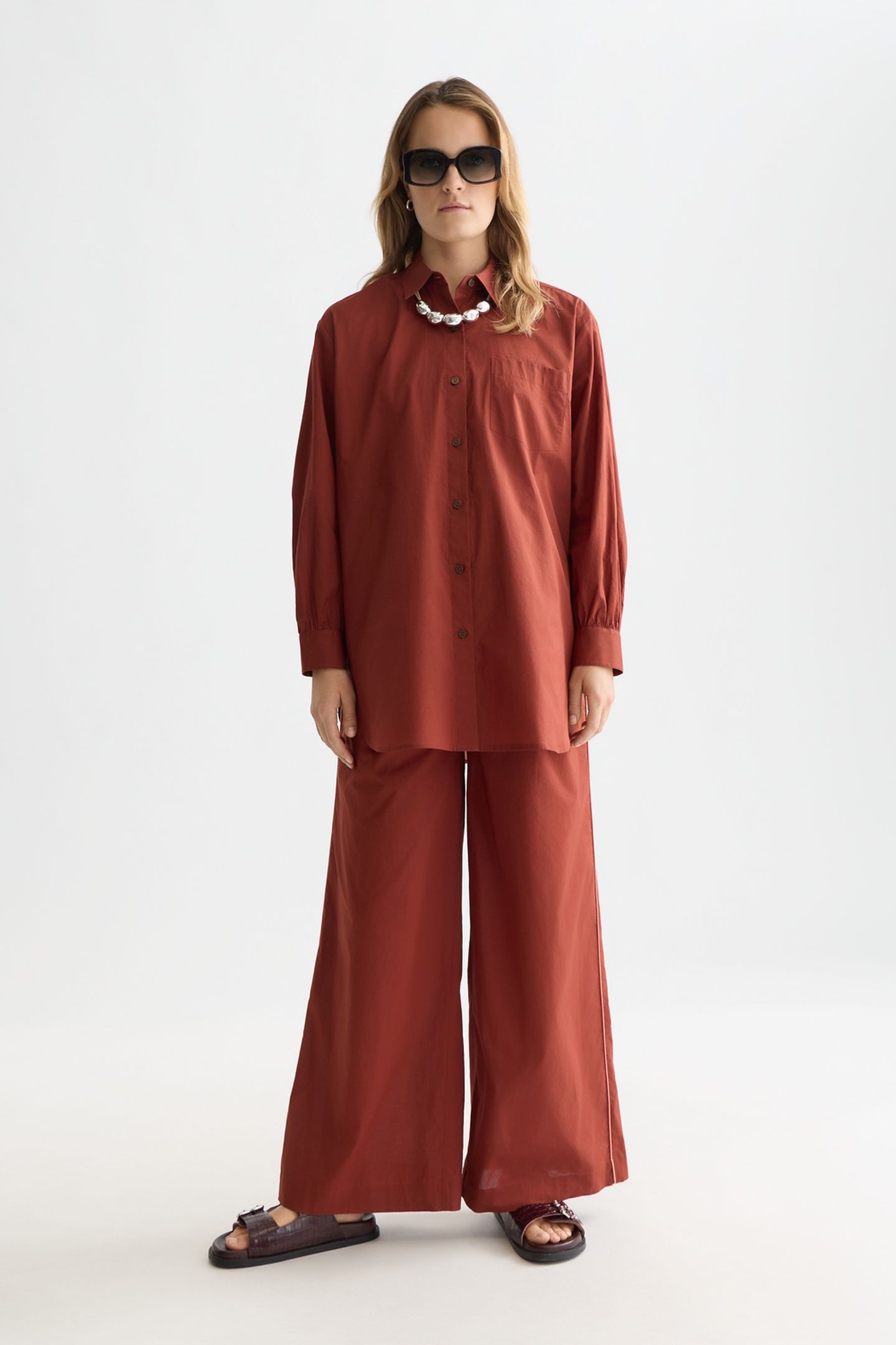 COTTON VOILE OVERSIZED SHIRT BURNT HENNA 3