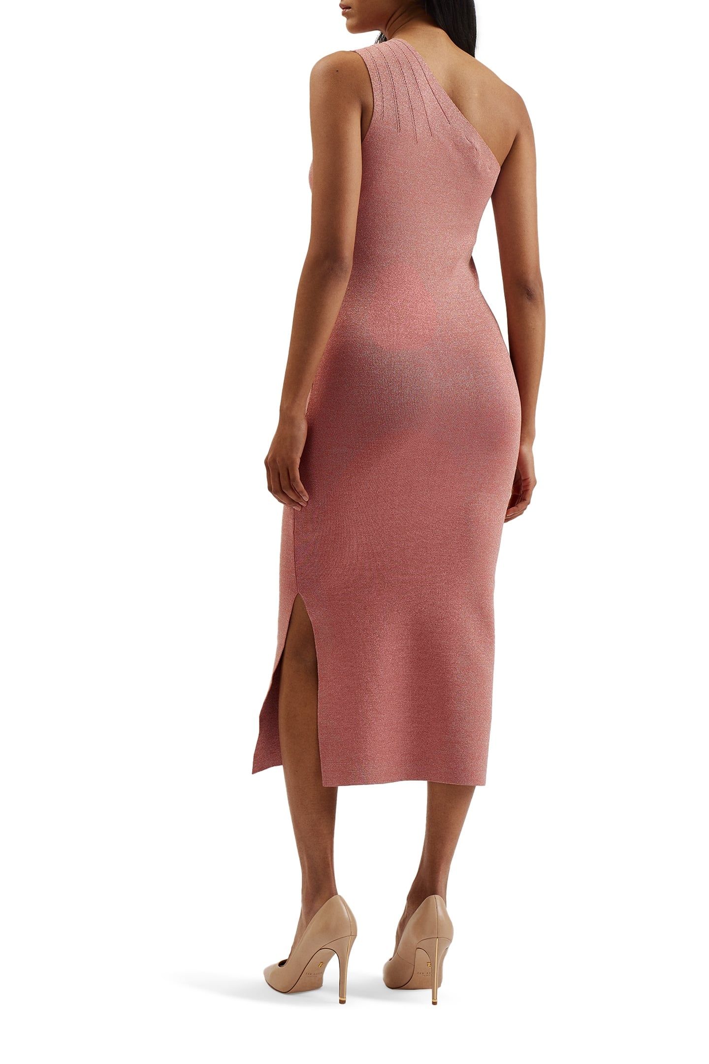 KALEYY ONE SHOULDER LUREX KNIT MIDI PINK 2