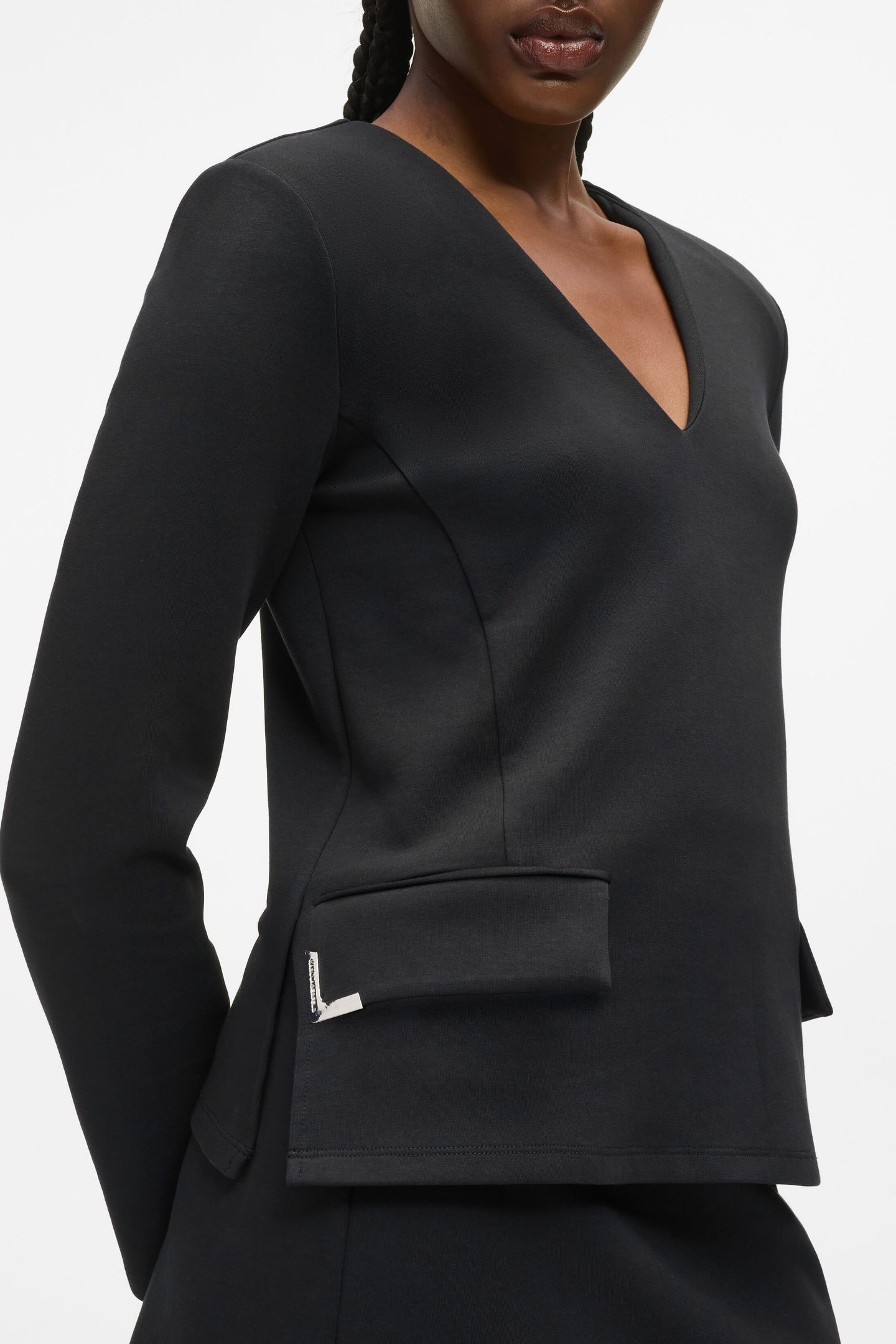 METAL DETAIL V NECK SWEATSHIRT BLACK 6