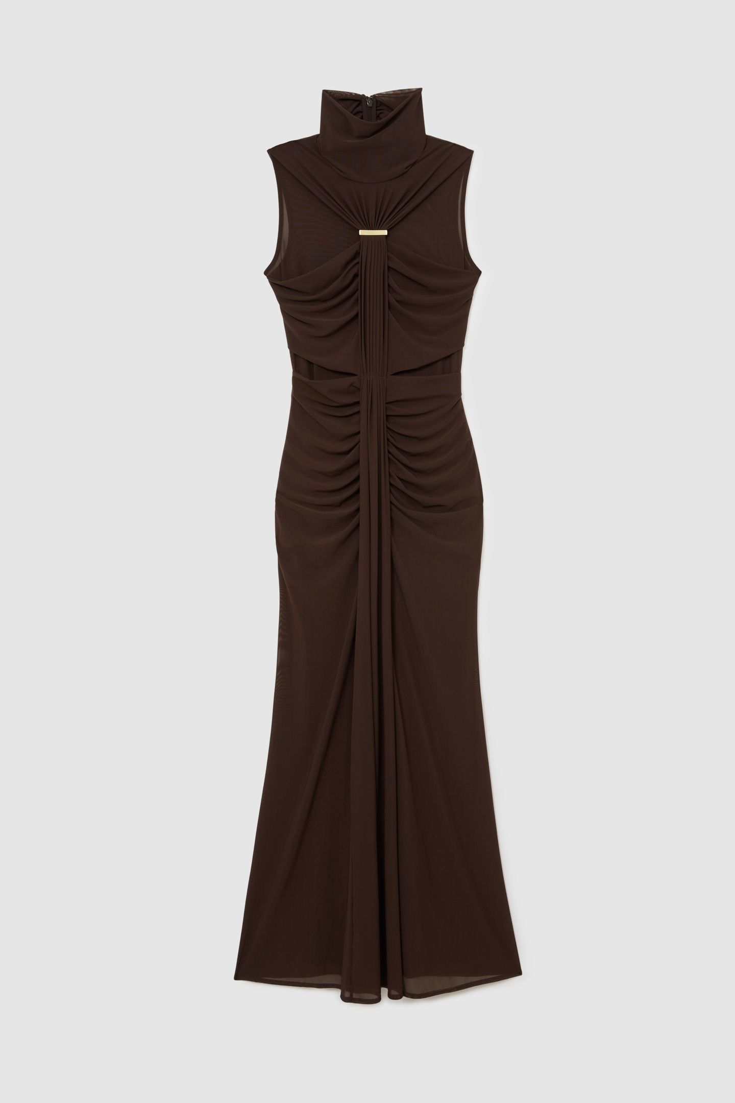 RUCHED SLEEVELESS MAXI DRESS CHOCOLATE BROWN 3