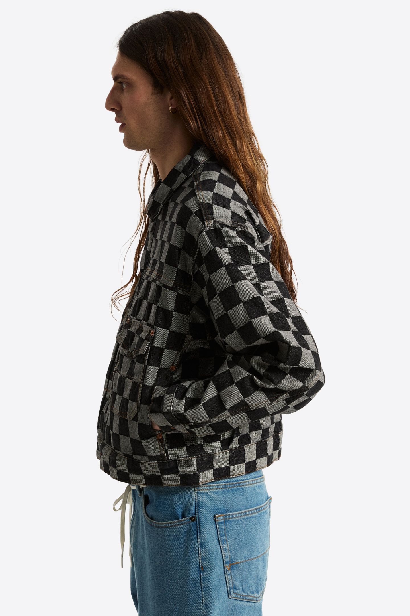 CHECK-5 CHECKERBOARD DENIM TRUCKER JACKE BLACK 3