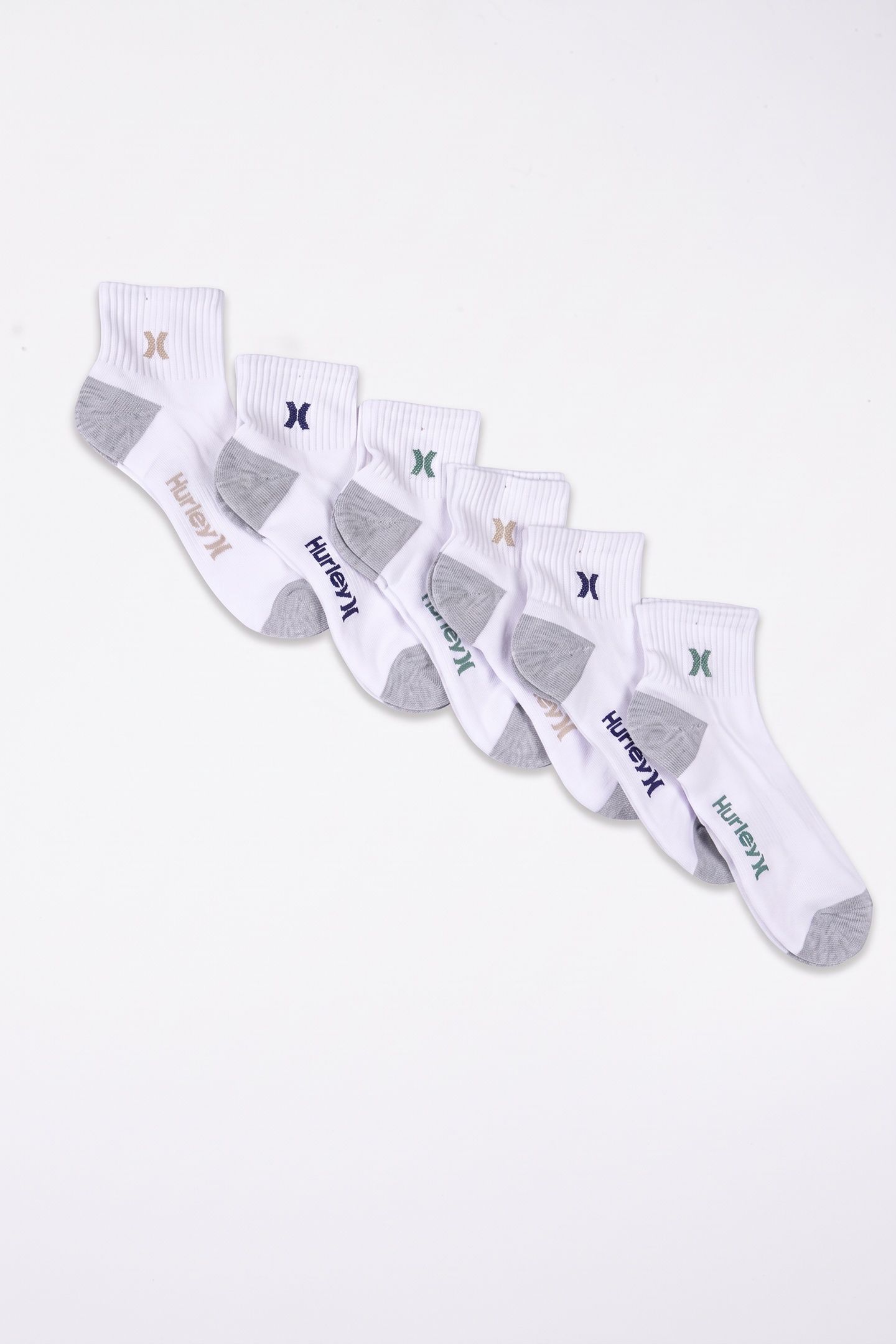 6PK MENS 1/2 TERRY QTR CREW WHITE / GREY 1
