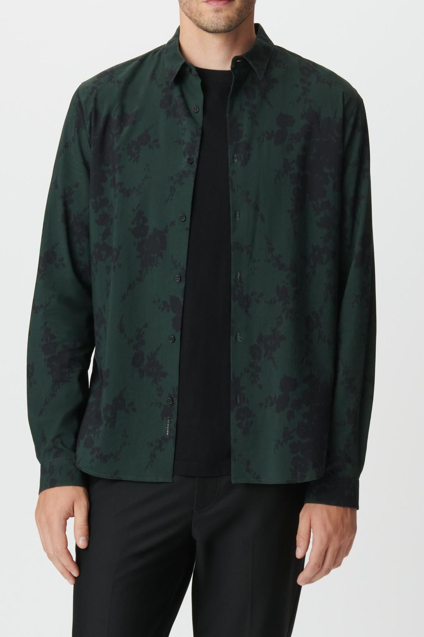 GREEN BLURRED FLORAL SLIM LONG-SLEEVED SHIRT 5