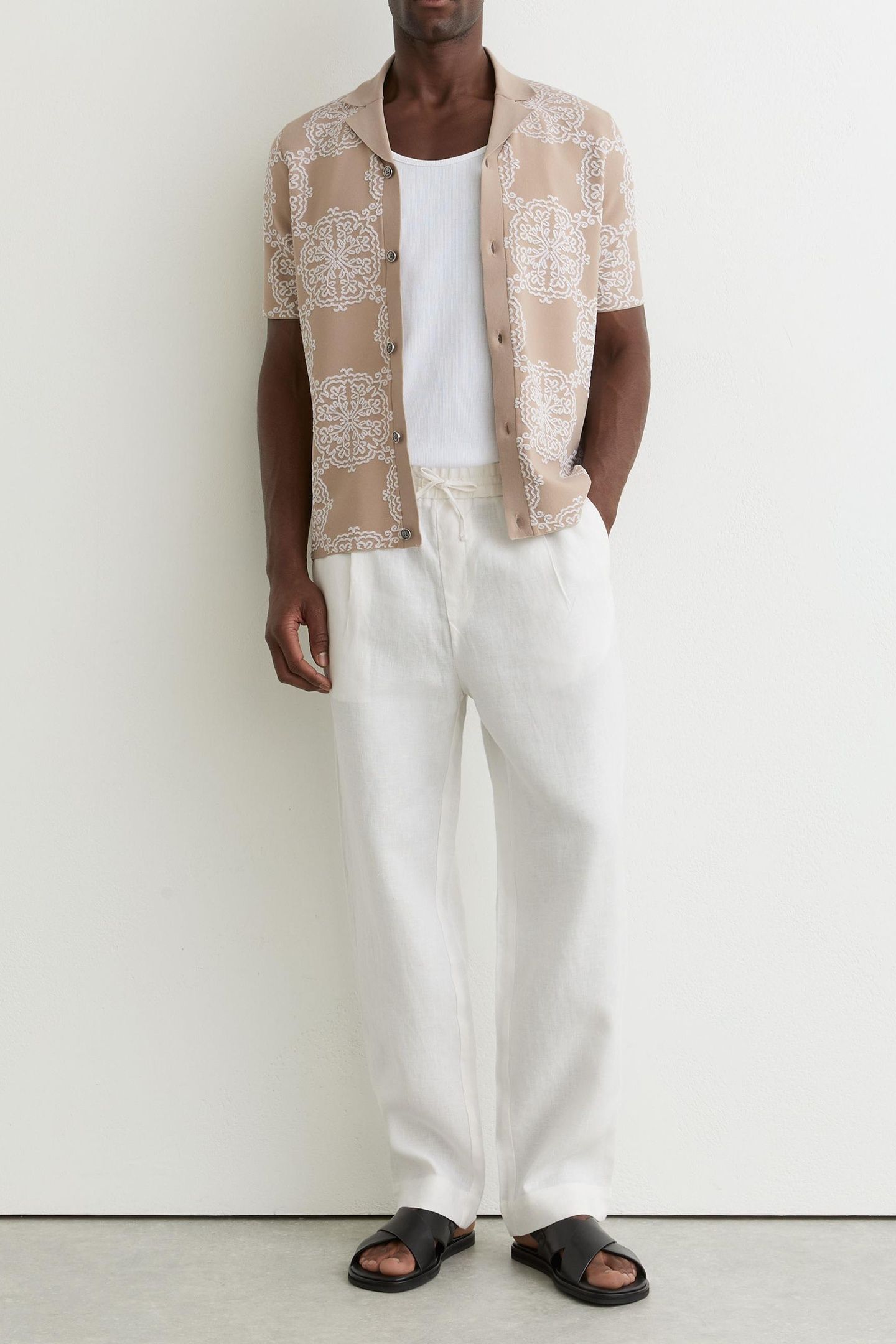 SS BUTTON THROUGH JACQUARD CUBAN SHIRT CHAMPAGNE/WHITE 3