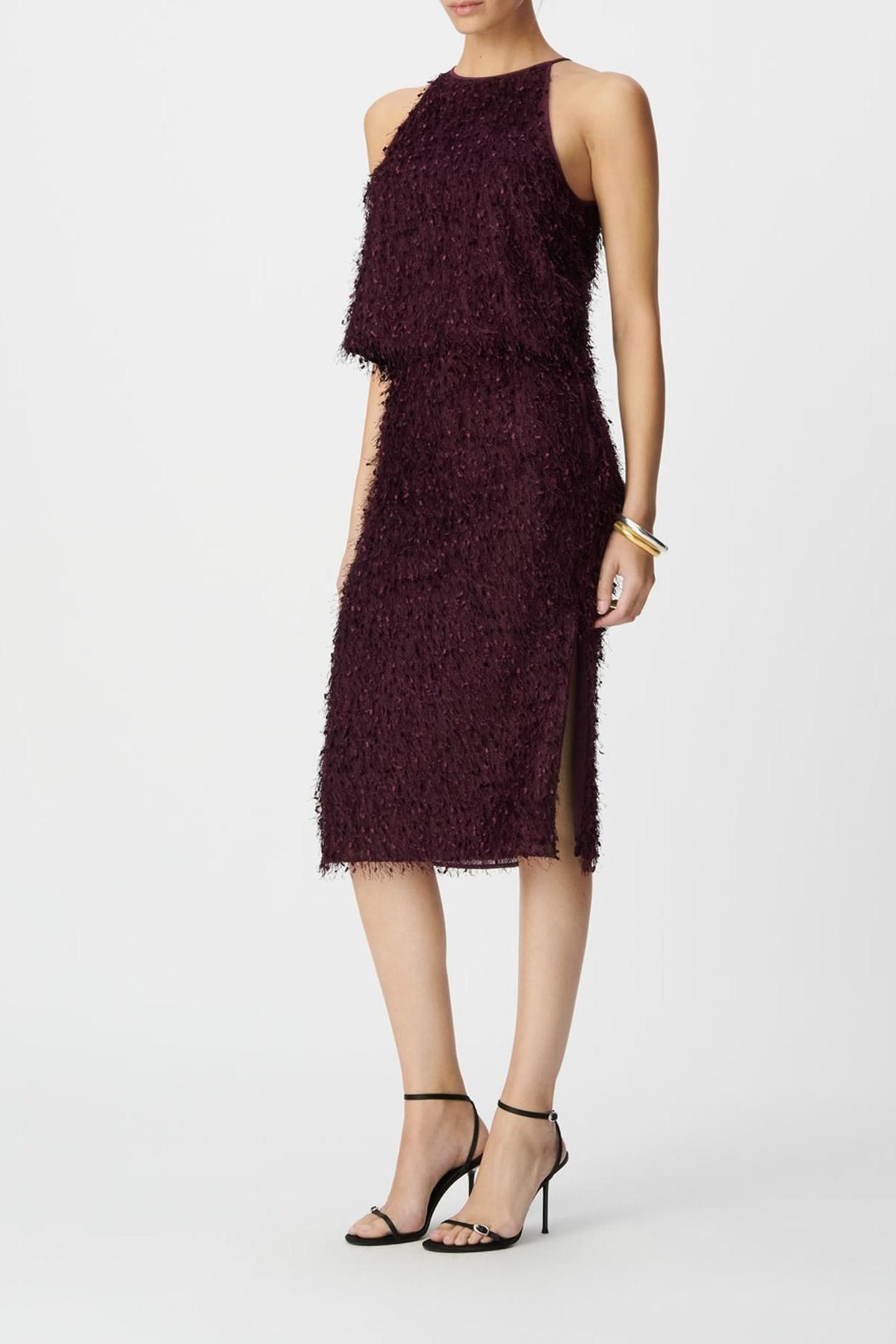 BURGUNDY FEATHER-EFFECT SPLIT PENCIL SKIRT 4
