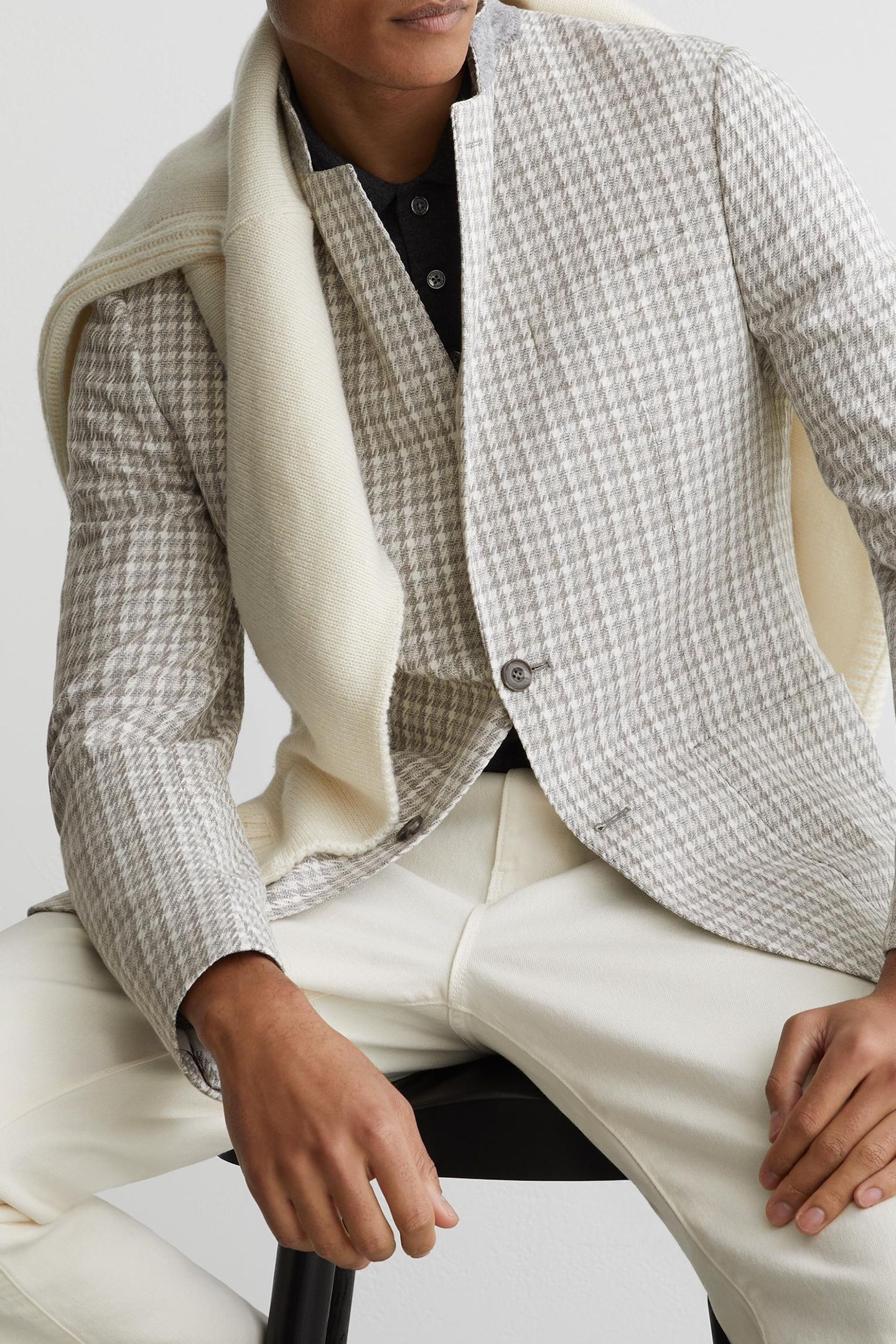 SB 2B NOTCH DOGTOOTH CHECK BLAZER SOFT GREY 6