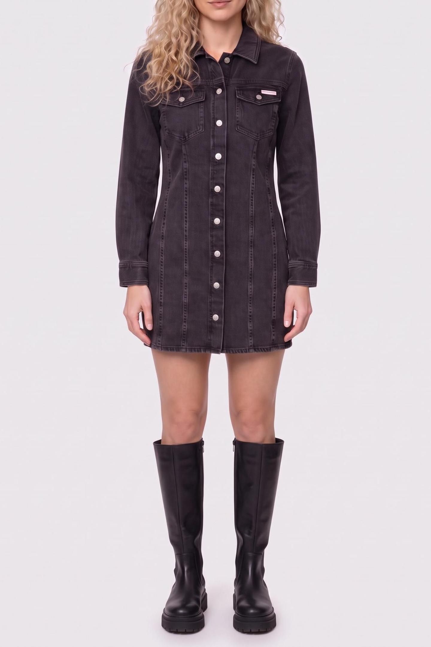 LS DENIM MINI DRESS ESSENTIAL BLACK 1