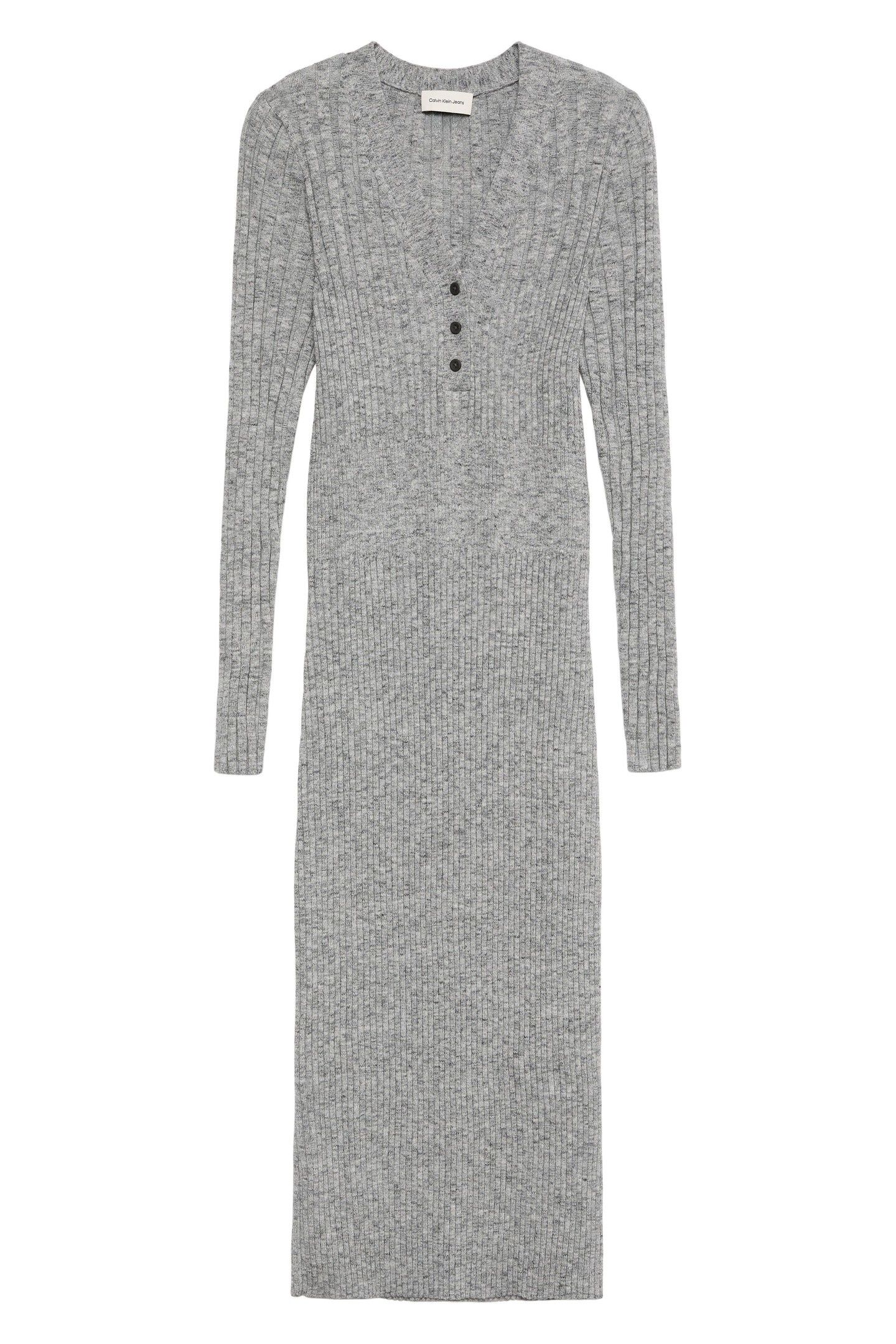 MOULINE RIB VNECK DRESS QUIET GRAY MELANGE 1