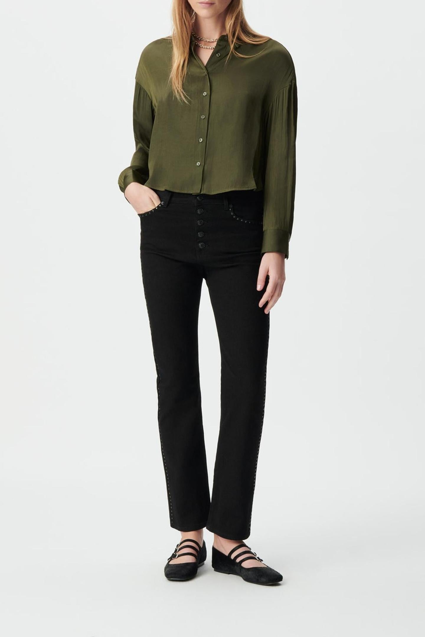 BLACK STUDDED CROPPED STRAIGHT JANIS JEANS 3