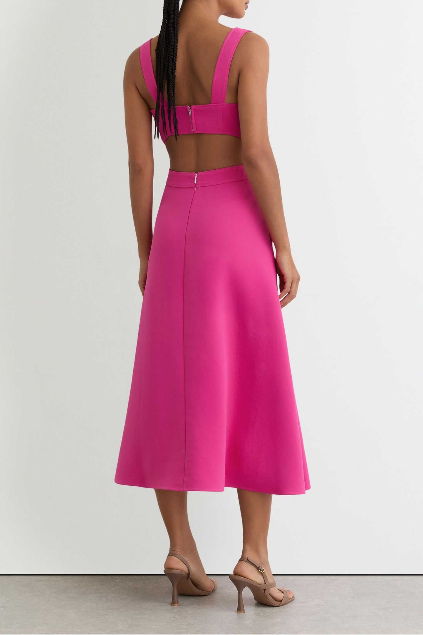 WAISTED MIDI DRESS RASPBERRY PINK 3